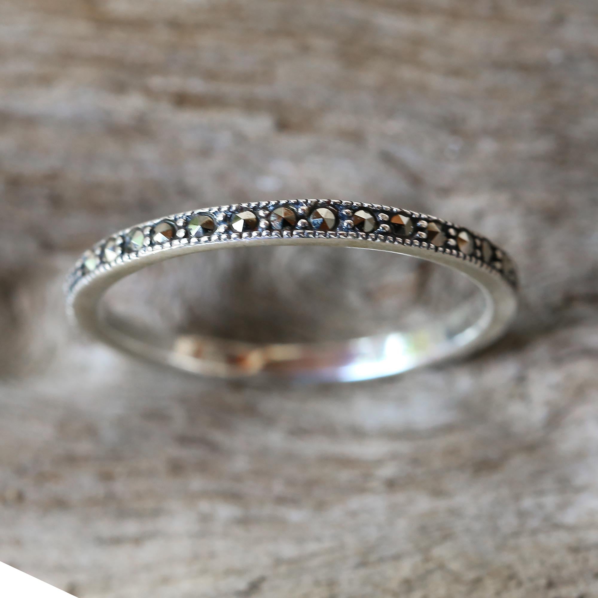 Premium Glistening Road Marcasite & Silver Delicate Band Ring