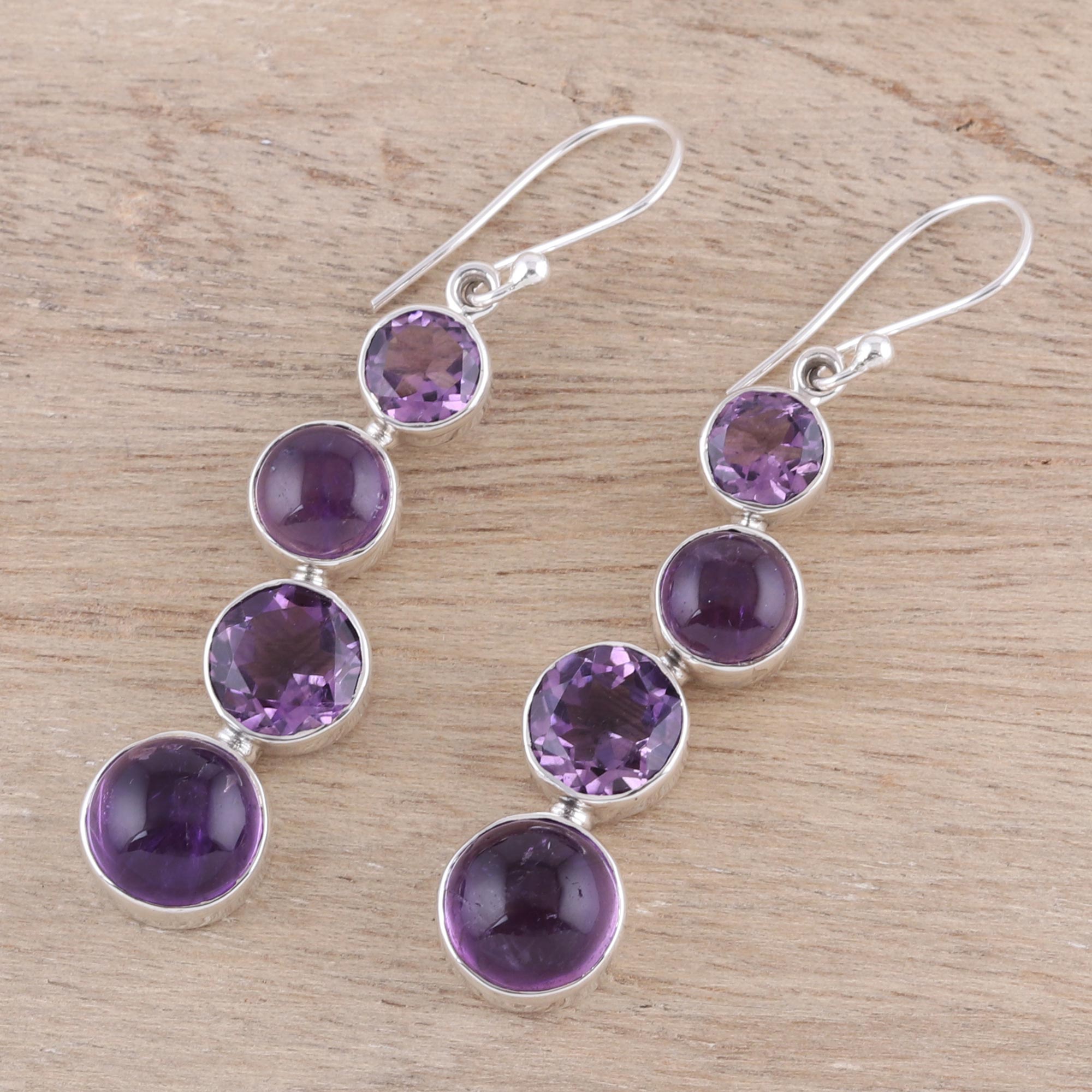 Premium Purple Raindrops Faceted Amethyst Dangle Earrings