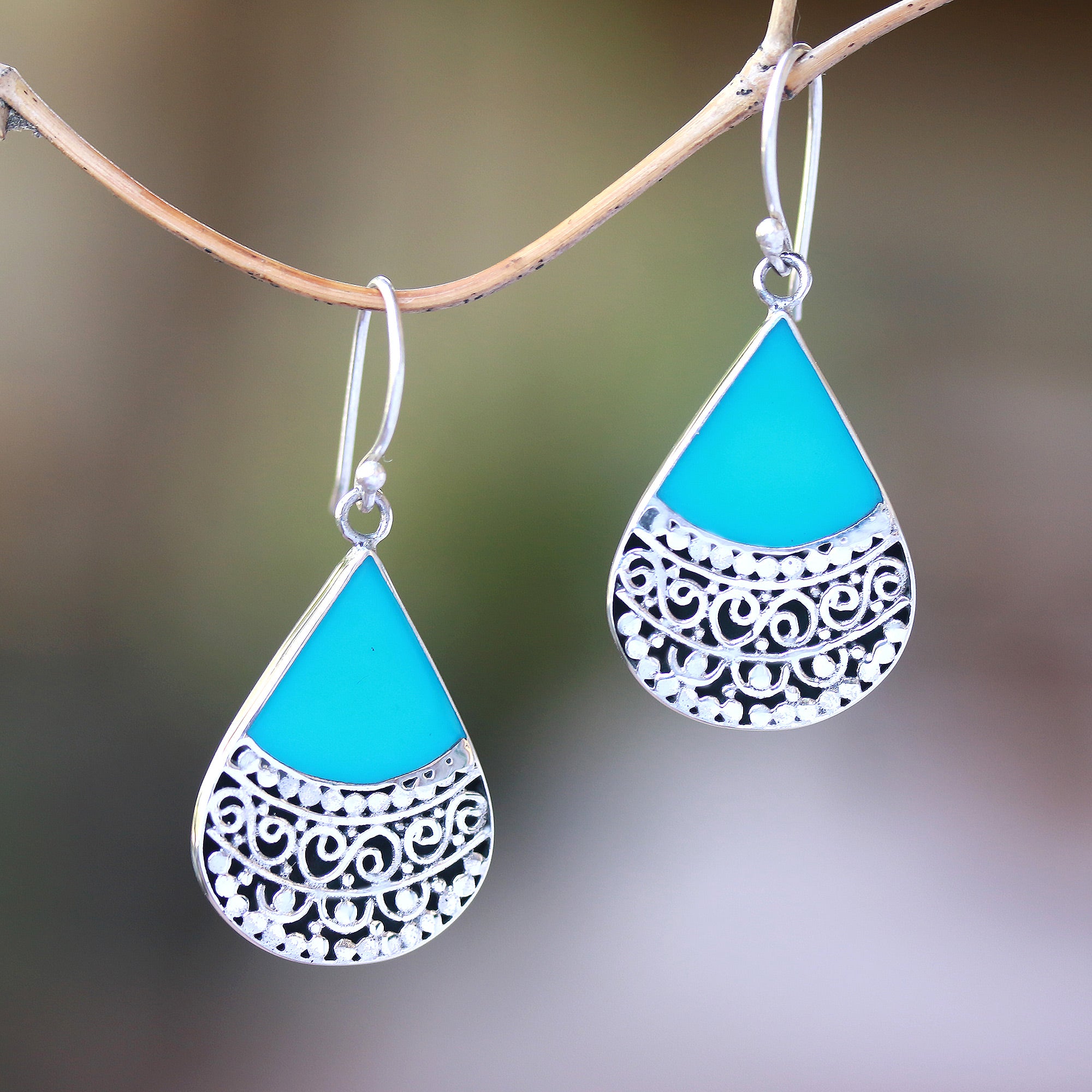 Premium Bali Tears Teardrop Earrings – Handcrafted Sterling Silver & Resin Dangle Earrings