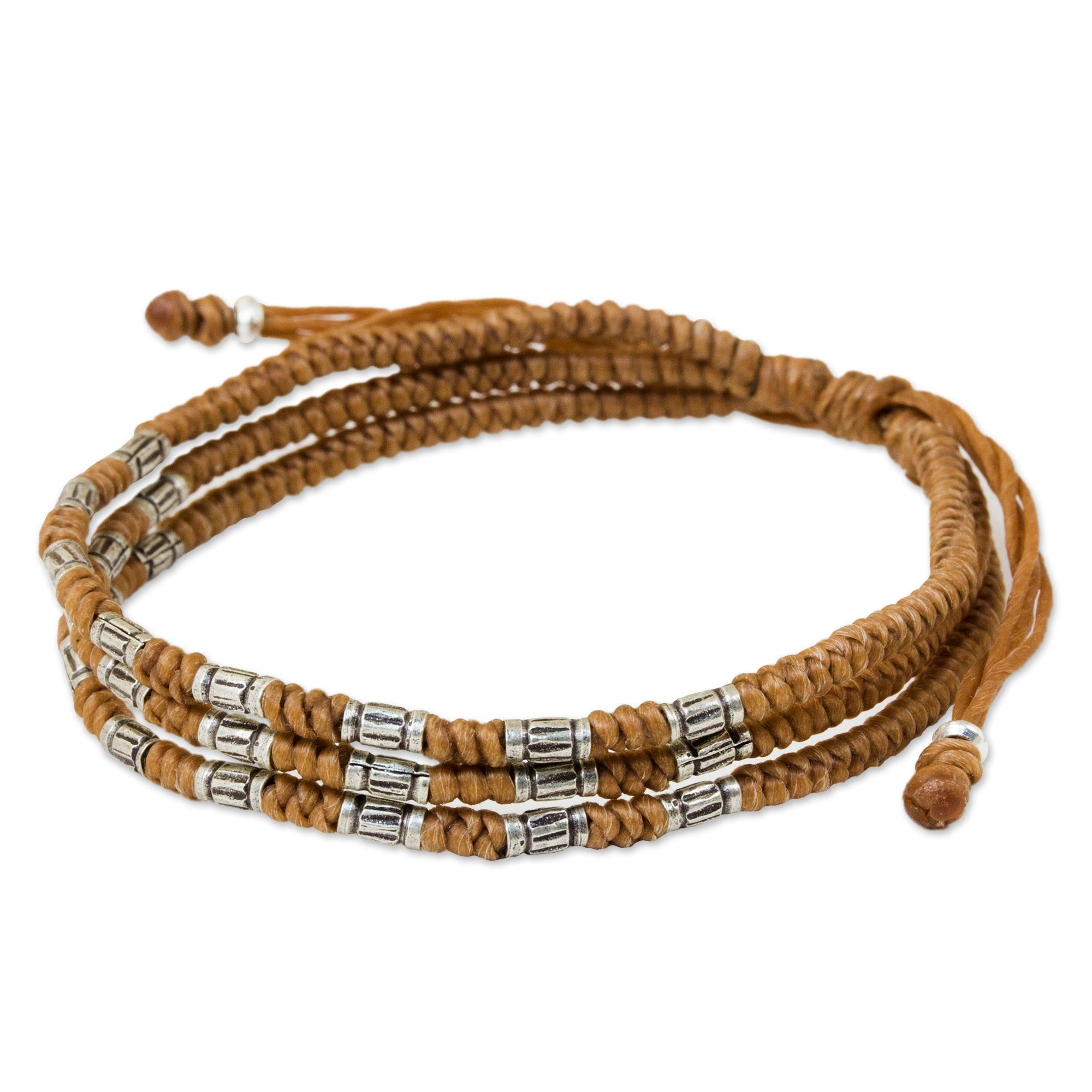 Premium Forest Thicket Braided Bracelet - Tan with 950 Silver Accent