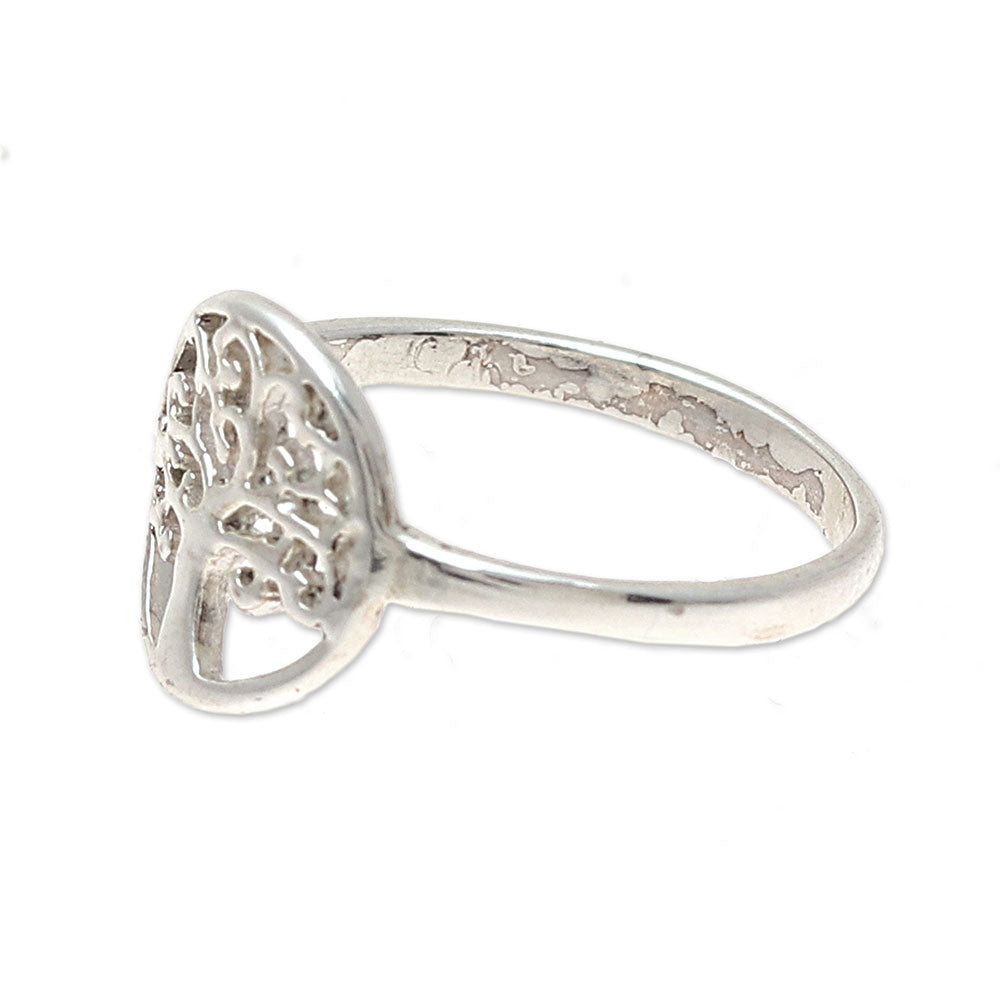 Premium Sterling Silver Tree-Themed Band Ring - Intricate Openwork Design