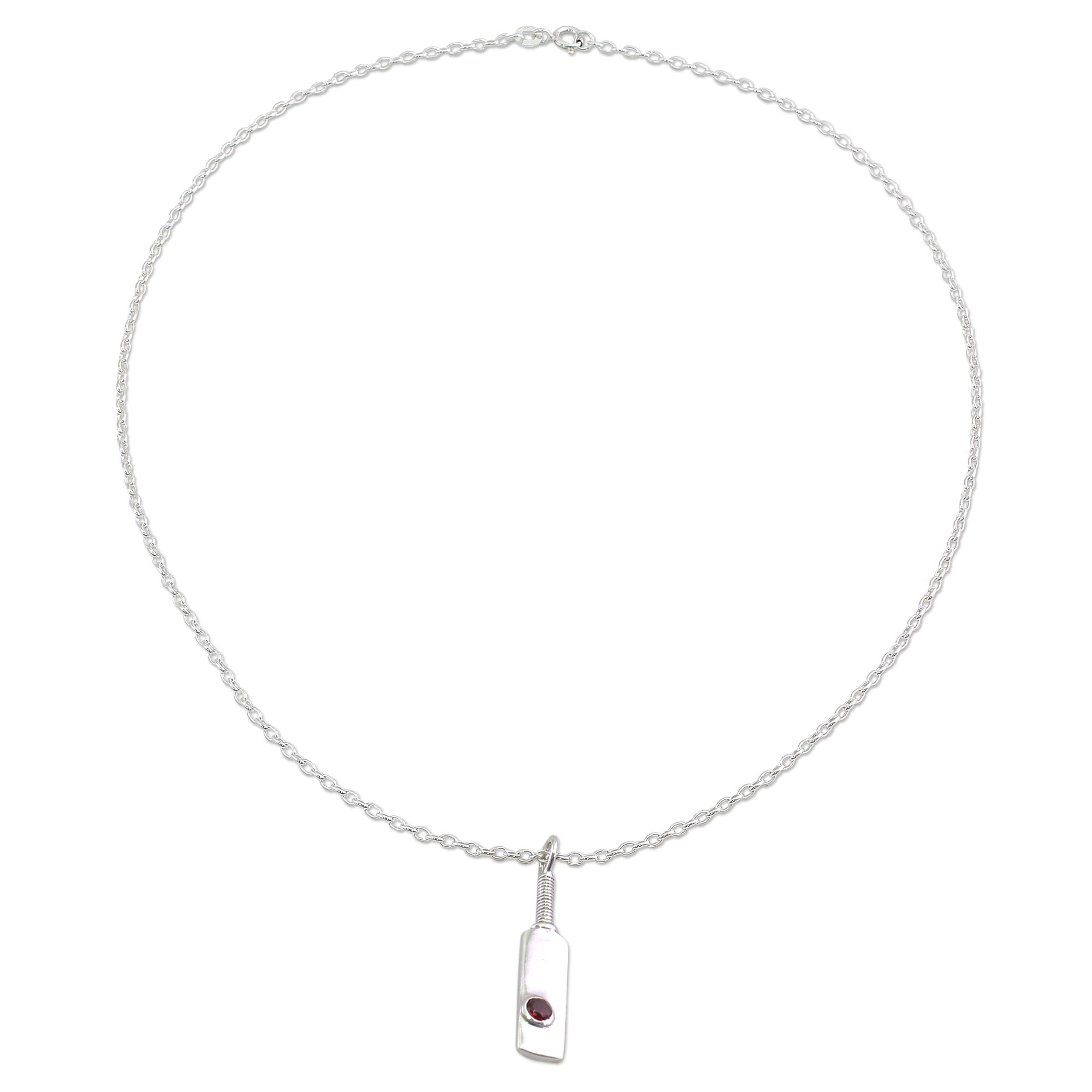 Premium Sterling Silver Cricket Bat Pendant Necklace with Garnet - A Tribute to India's Cricket Passion