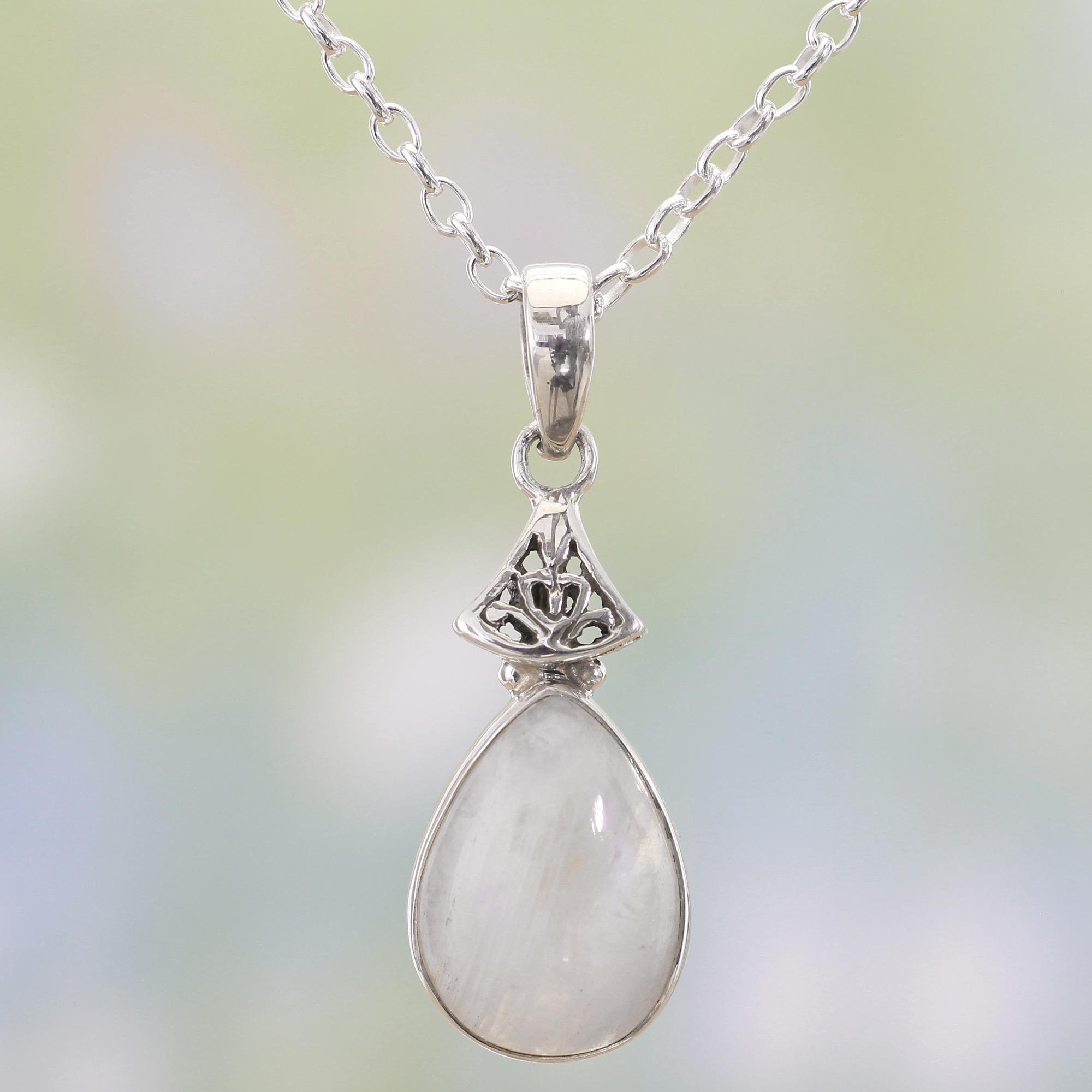 Premium Icy Droplet Moonstone Necklace - Handcrafted Elegance