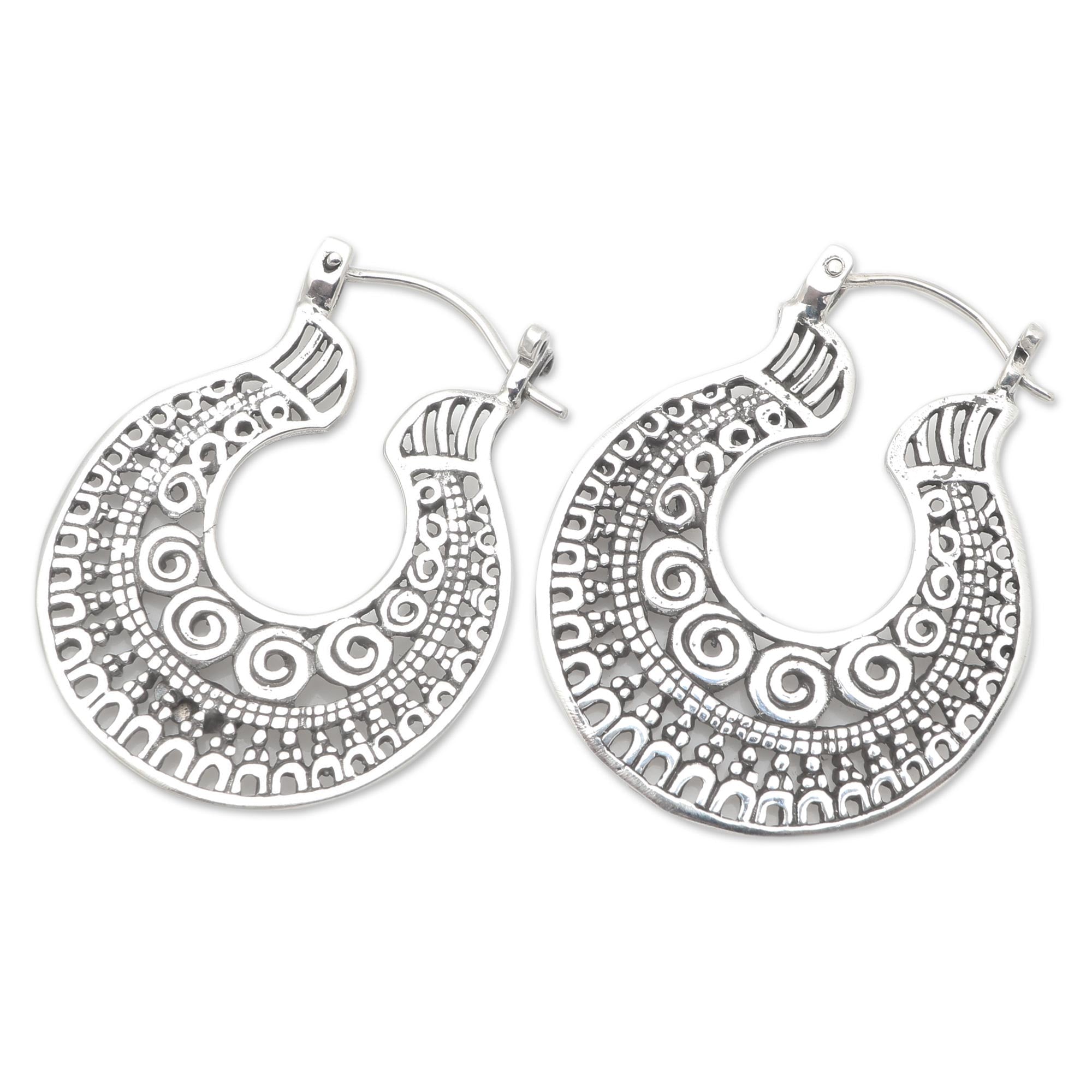 Premium Balinese Sterling Silver Hoop Earrings - Handcrafted Elegance