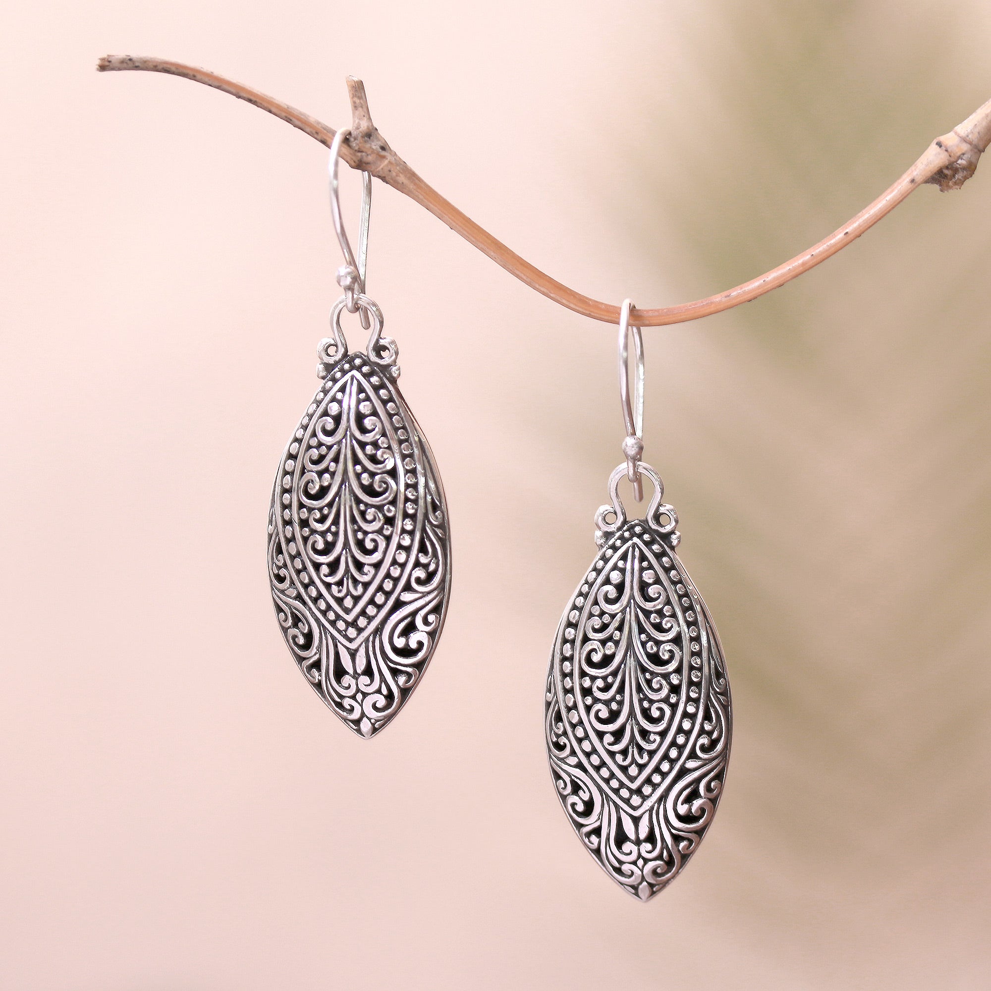 Premium Marquise Swirl Sterling Silver Dangle Earrings – Handcrafted in Bali