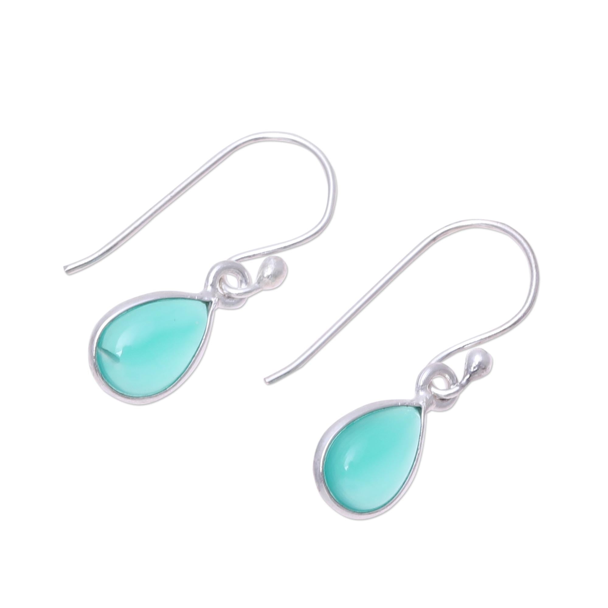 Premium Green Onyx Teardrop Silver Earrings - Elegant Dangle Design