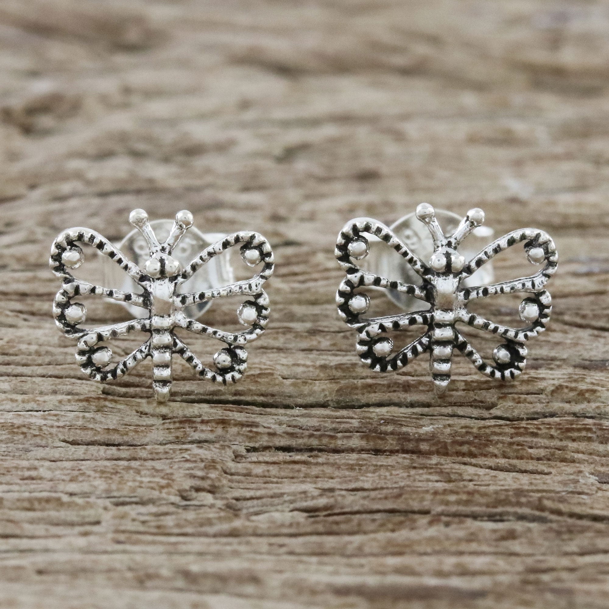 Premium Dotted Butterflies Sterling Silver Stud Earrings – Handcrafted Elegance