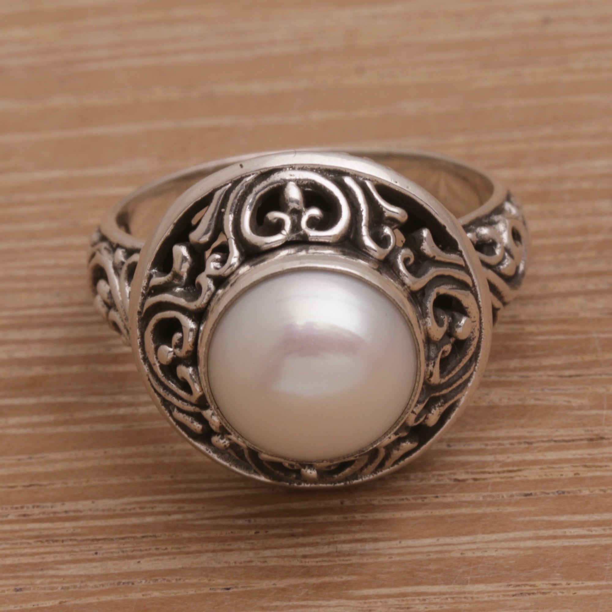 Premium Shining Kingdom Handmade 925 Sterling Silver Cultured Pearl Cocktail Ring