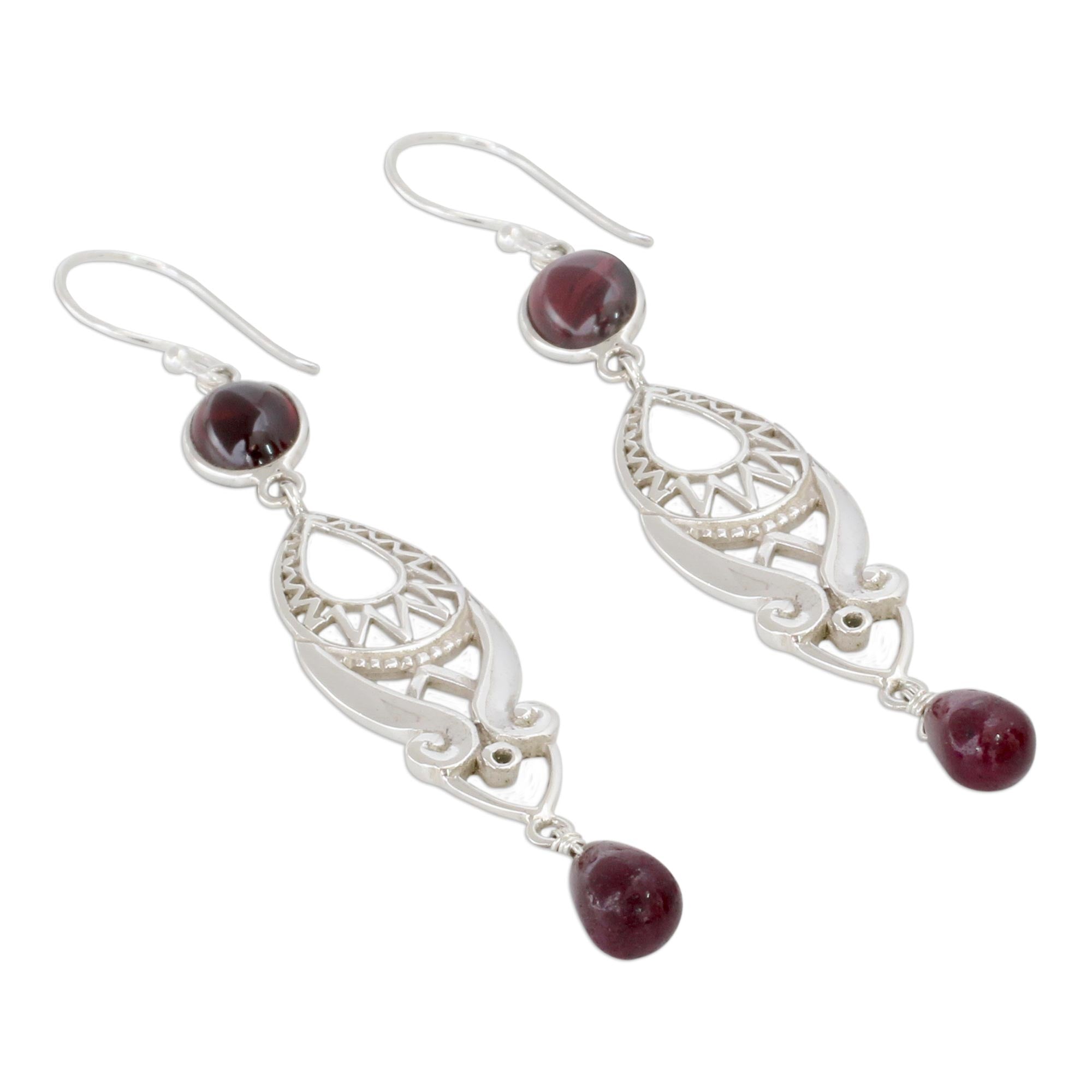 Premium Mughal Ruby & Garnet Dangle Earrings in Sterling Silver - Timeless Indian Elegance