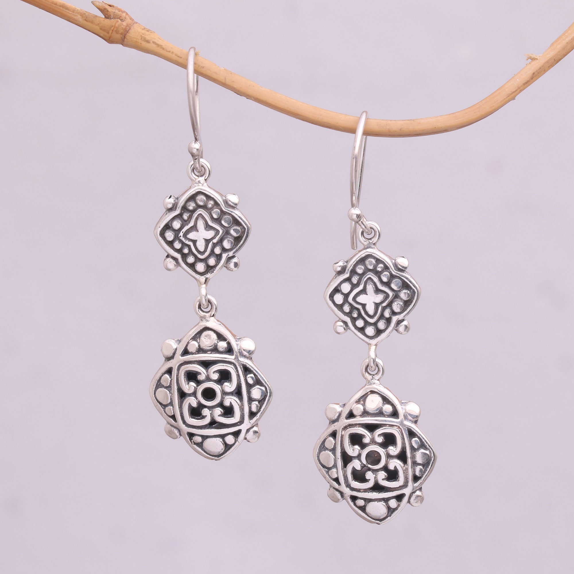 Premium Elegant Star Sterling Silver Dangle Earrings - Handcrafted in Bali