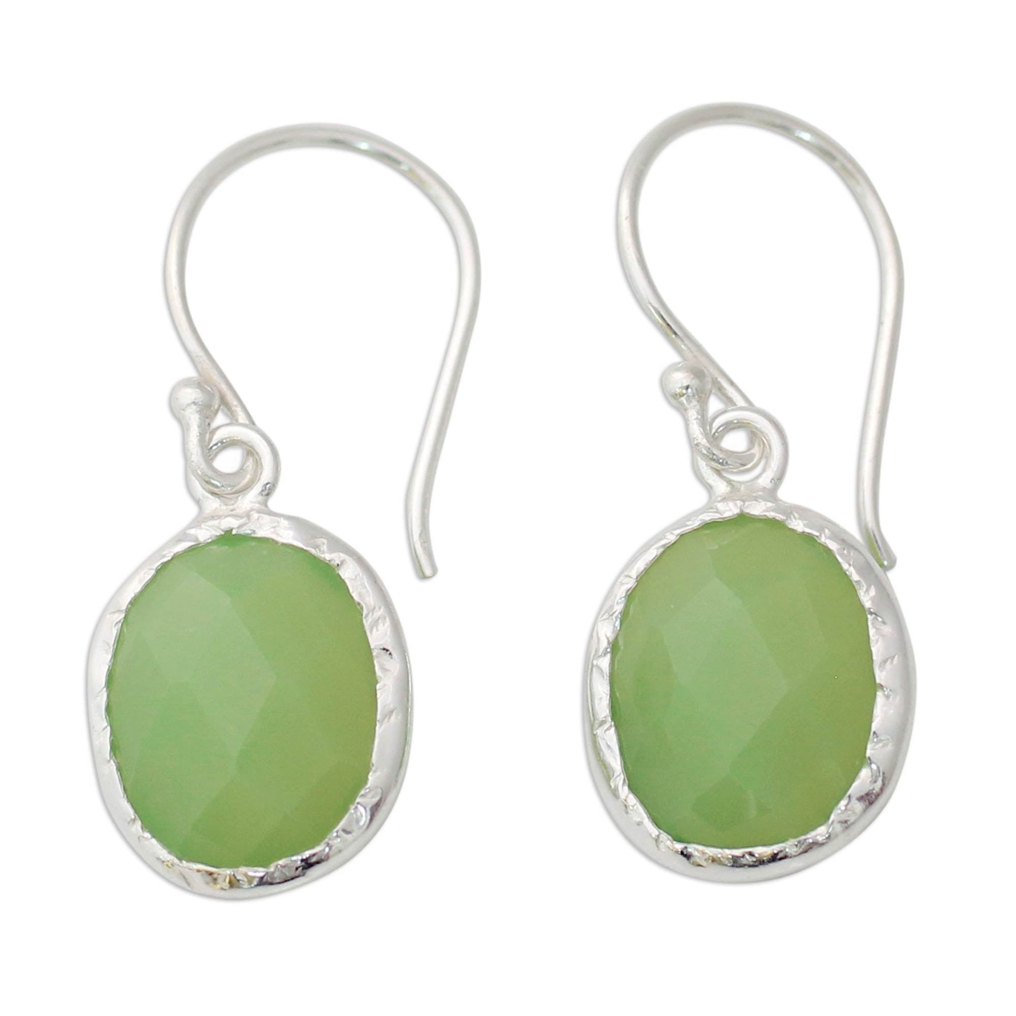 Premium Leafy Elegance Handcrafted Green Onyx Sterling Silver Earrings