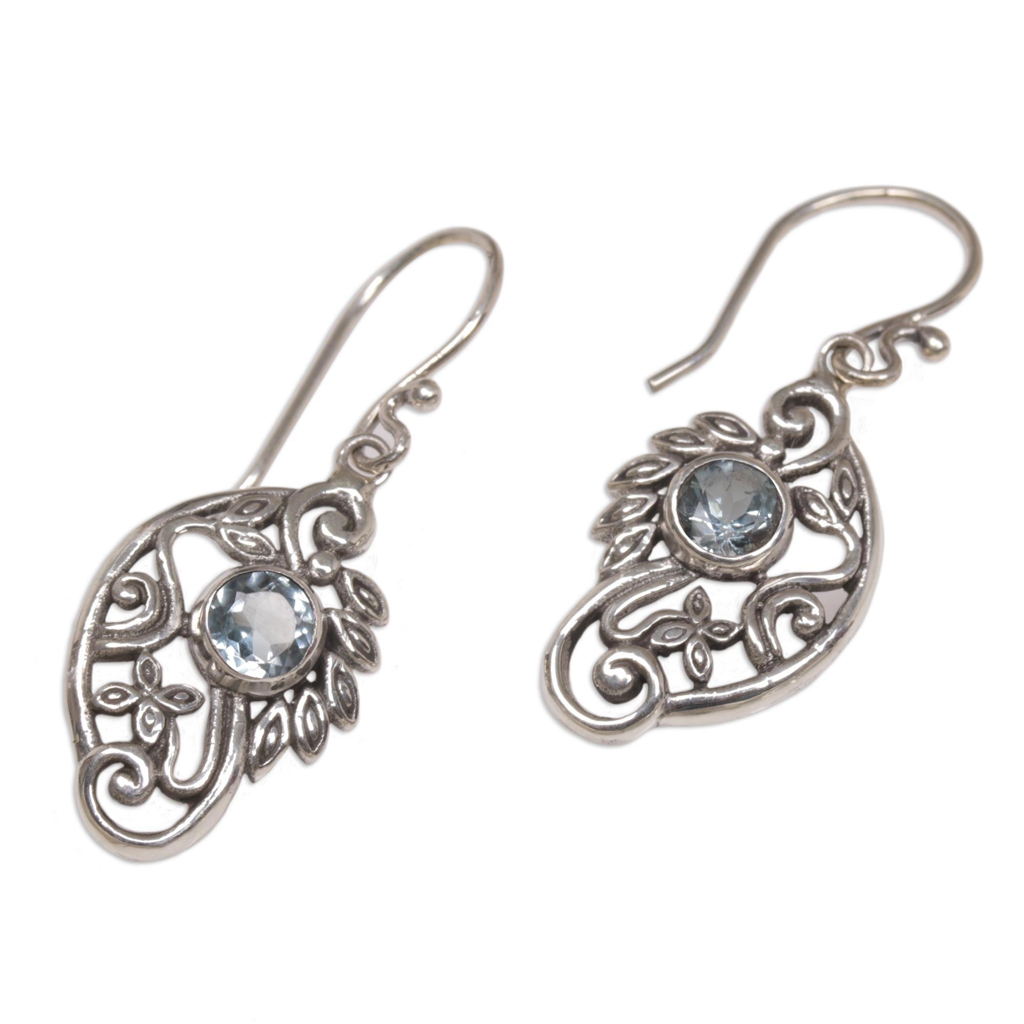 Premium Balinese Blue Topaz Swan Earrings - Sterling Silver Elegance