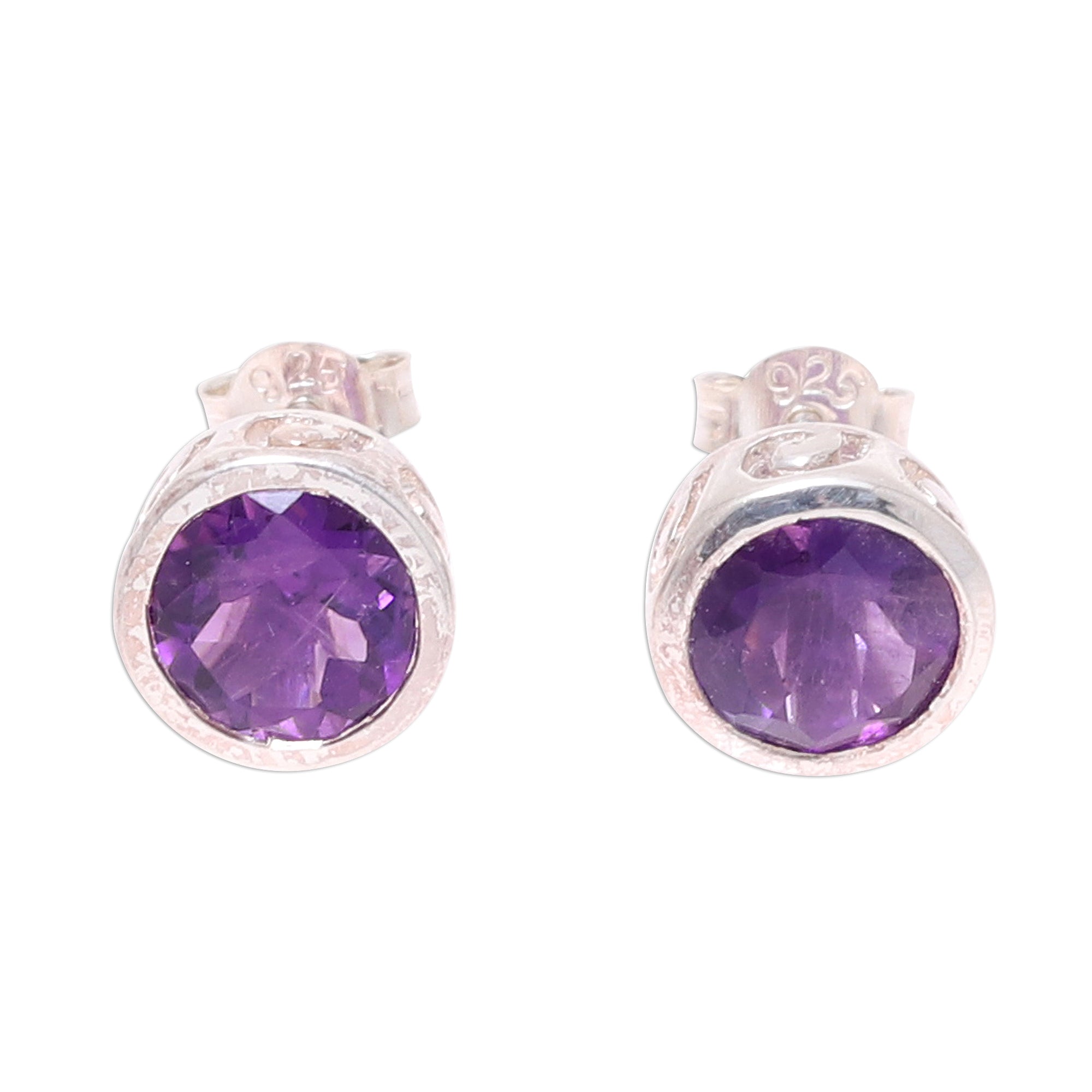 Premium Faceted Amethyst Stud Earrings - Handcrafted in Sterling Silver