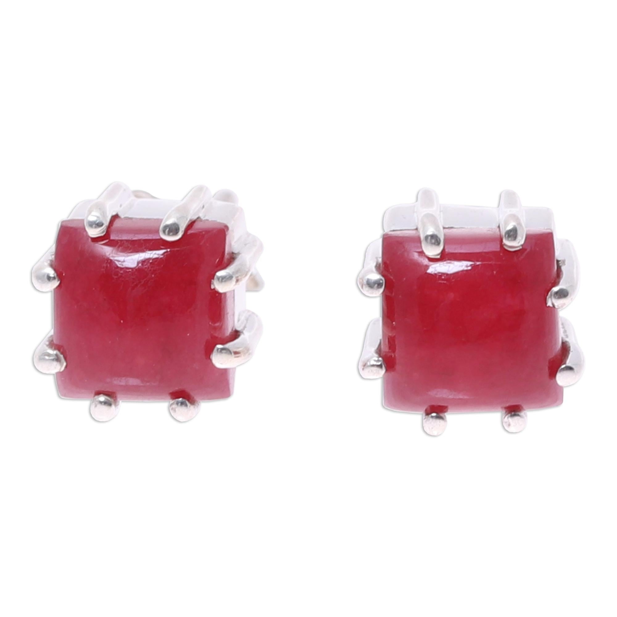 Premium Red Jasper Sterling Silver Button Earrings – Handcrafted in India