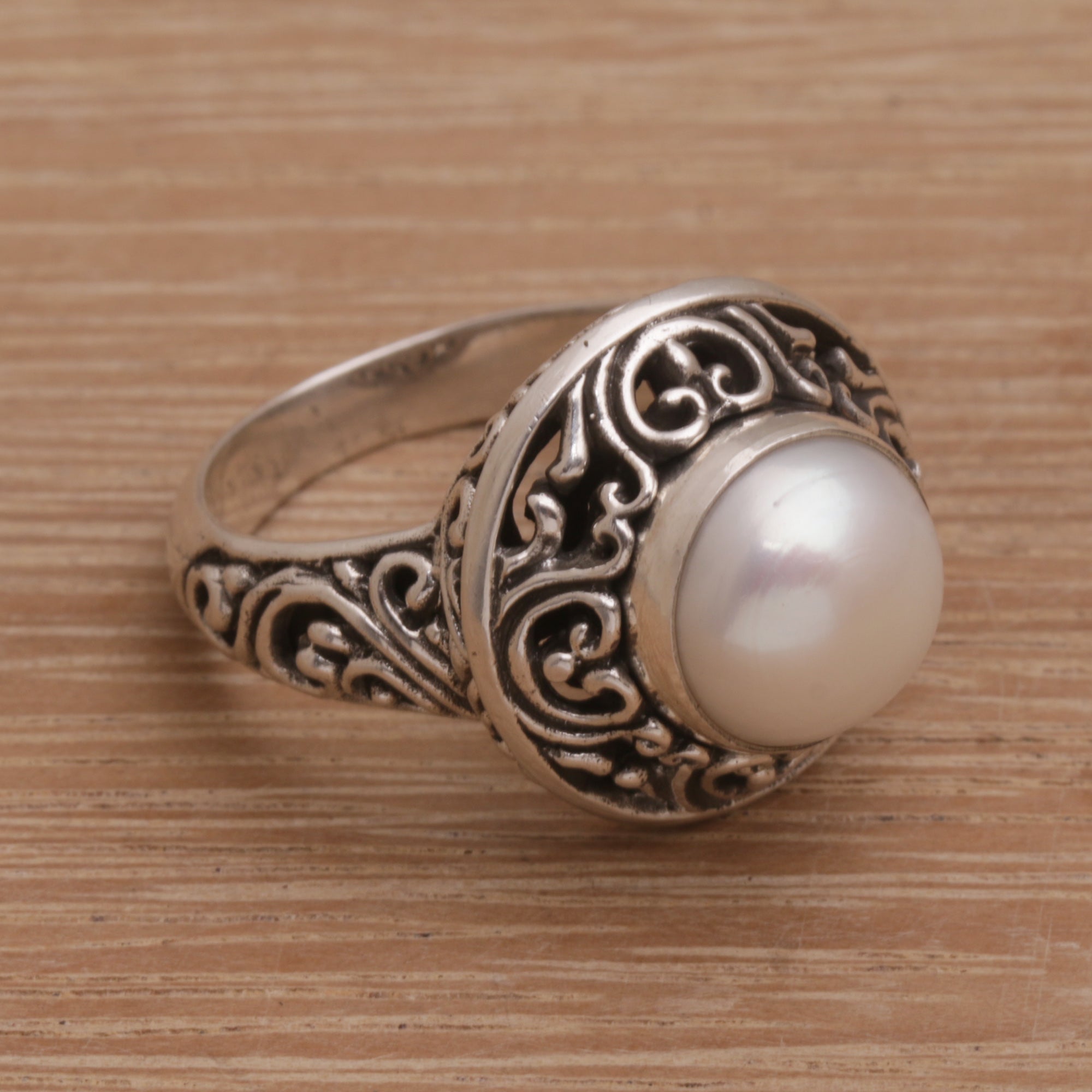 Premium Shining Kingdom Handmade 925 Sterling Silver Cultured Pearl Cocktail Ring