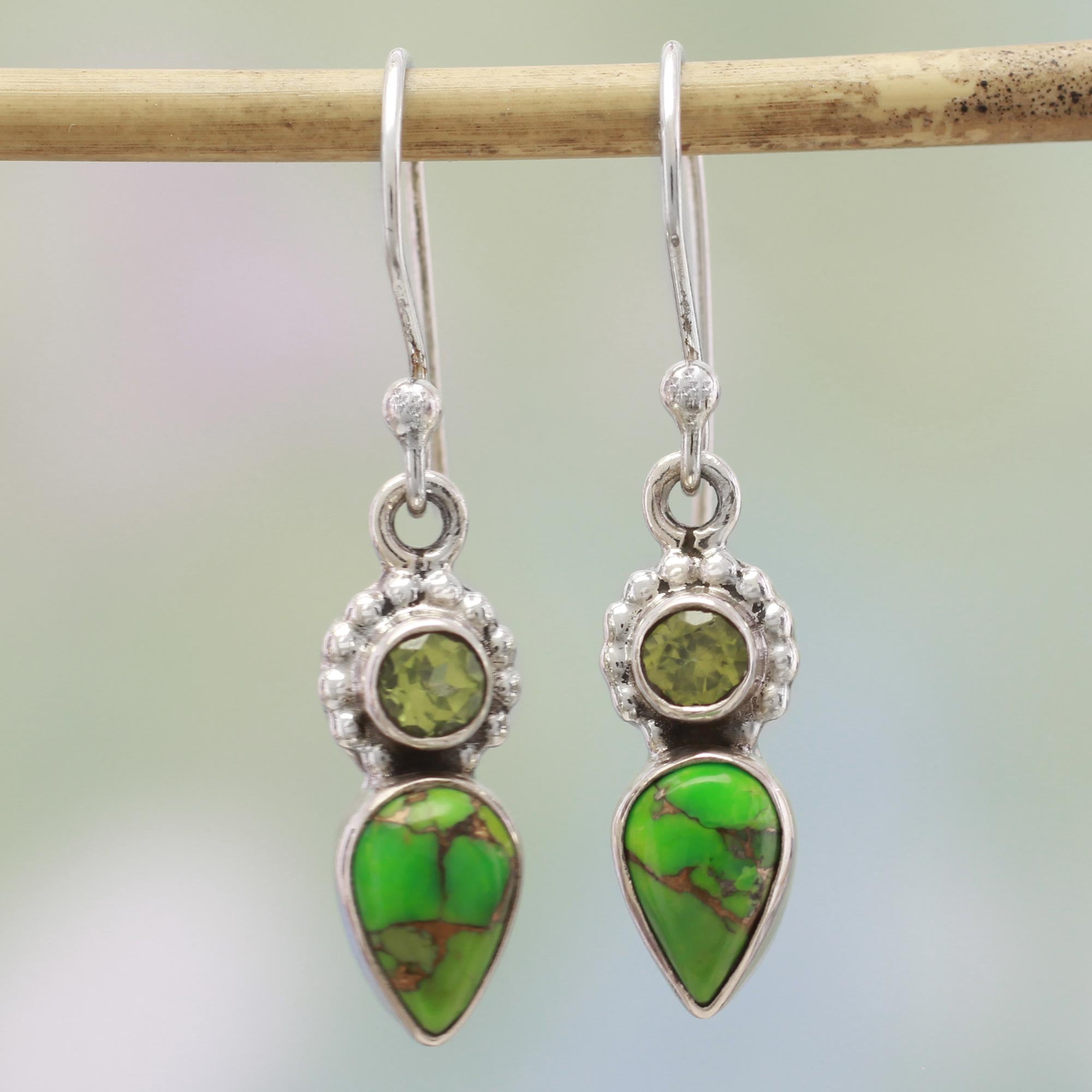 Premium Arbor Allure Peridot & Turquoise Dangle Earrings - Handcrafted Sterling Silver