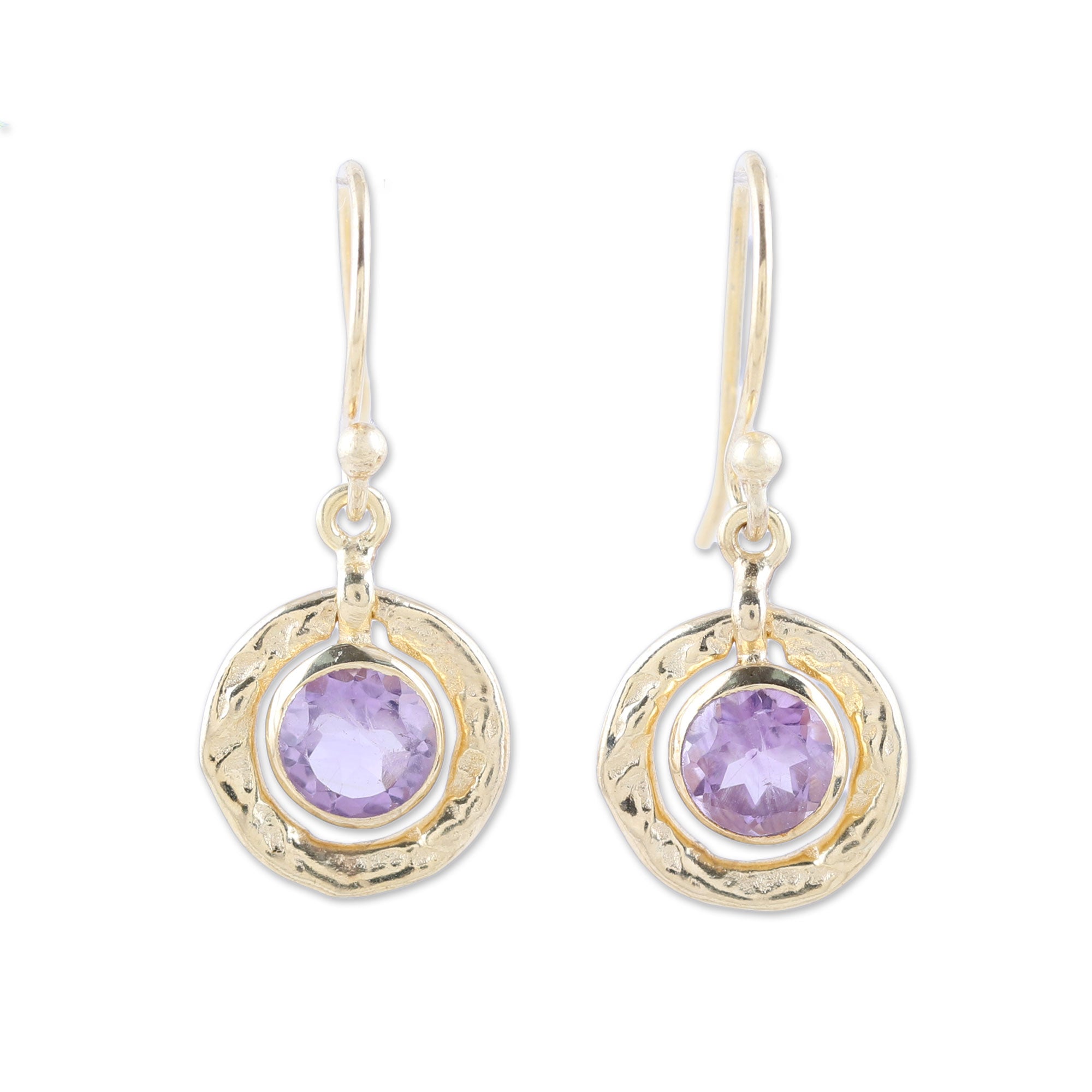 Premium Glittering Lilac Amethyst Dangle Earrings - 18k Gold Plated Sterling Silver