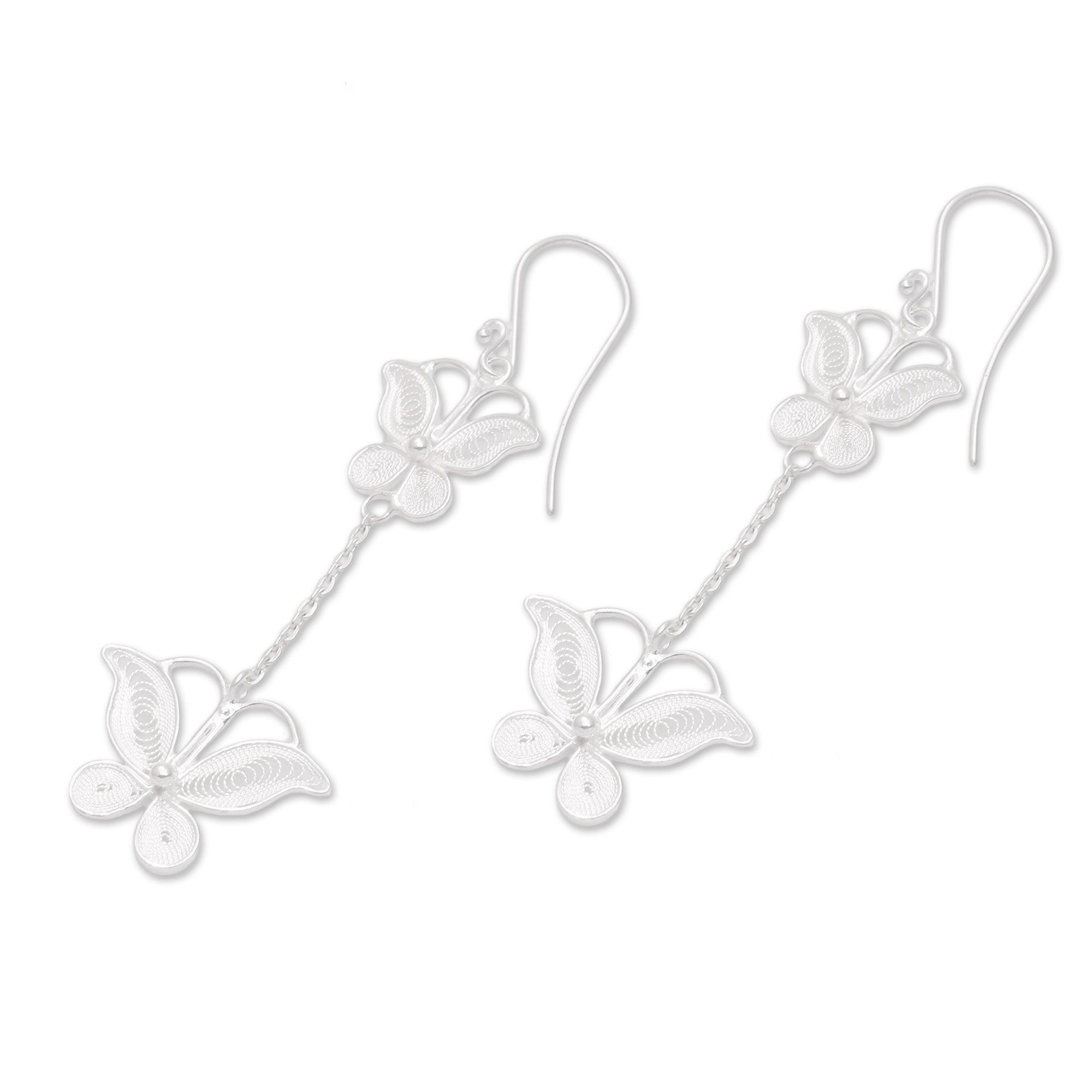 Premium Sterling Silver Filigree Butterfly Dangle Earrings