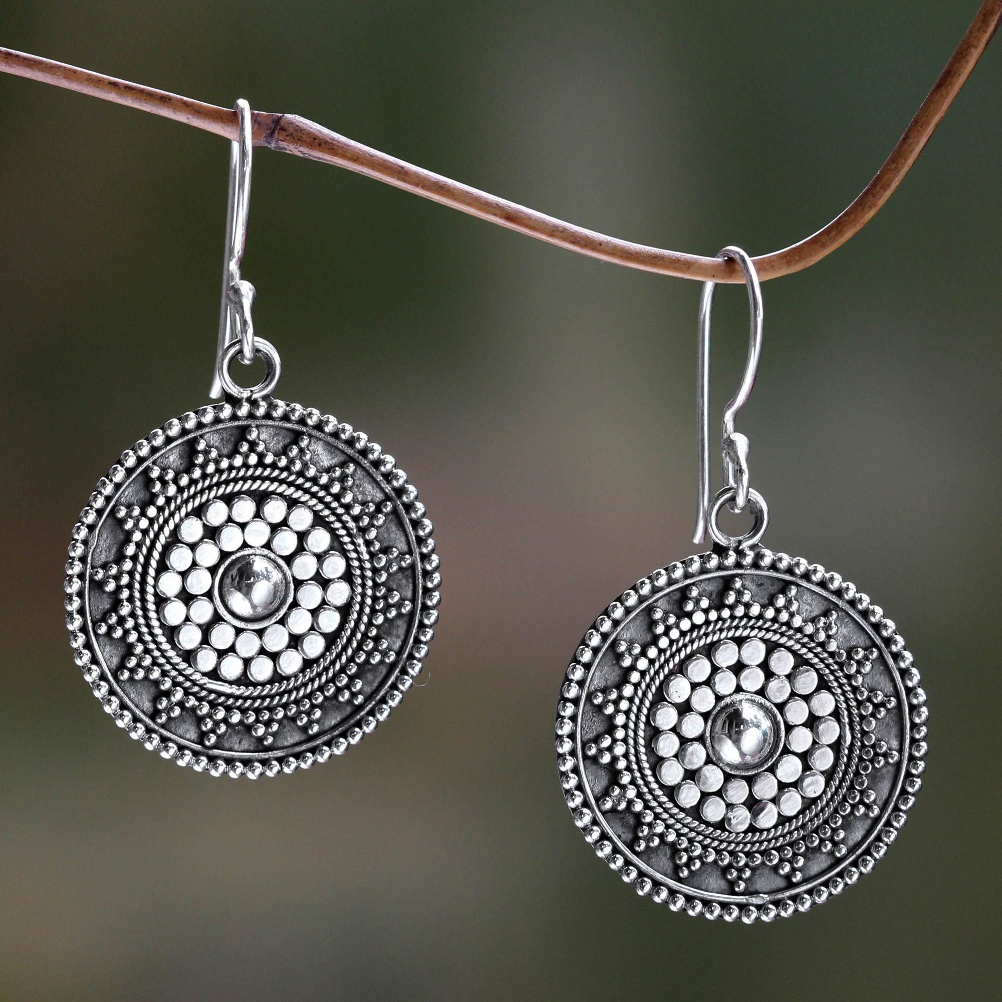 Premium Indonesian Sun Silver Dangle Earrings – Matahari Collection