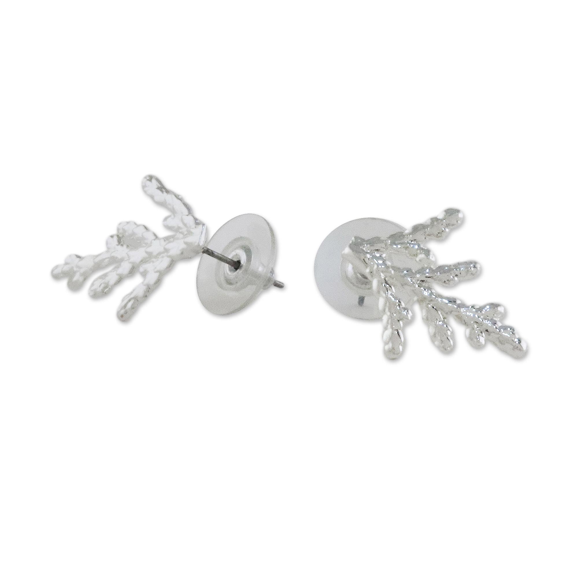 Premium Natural Cypress Leaf Earrings - Sterling Silver Plated, Handcrafted in Thailand