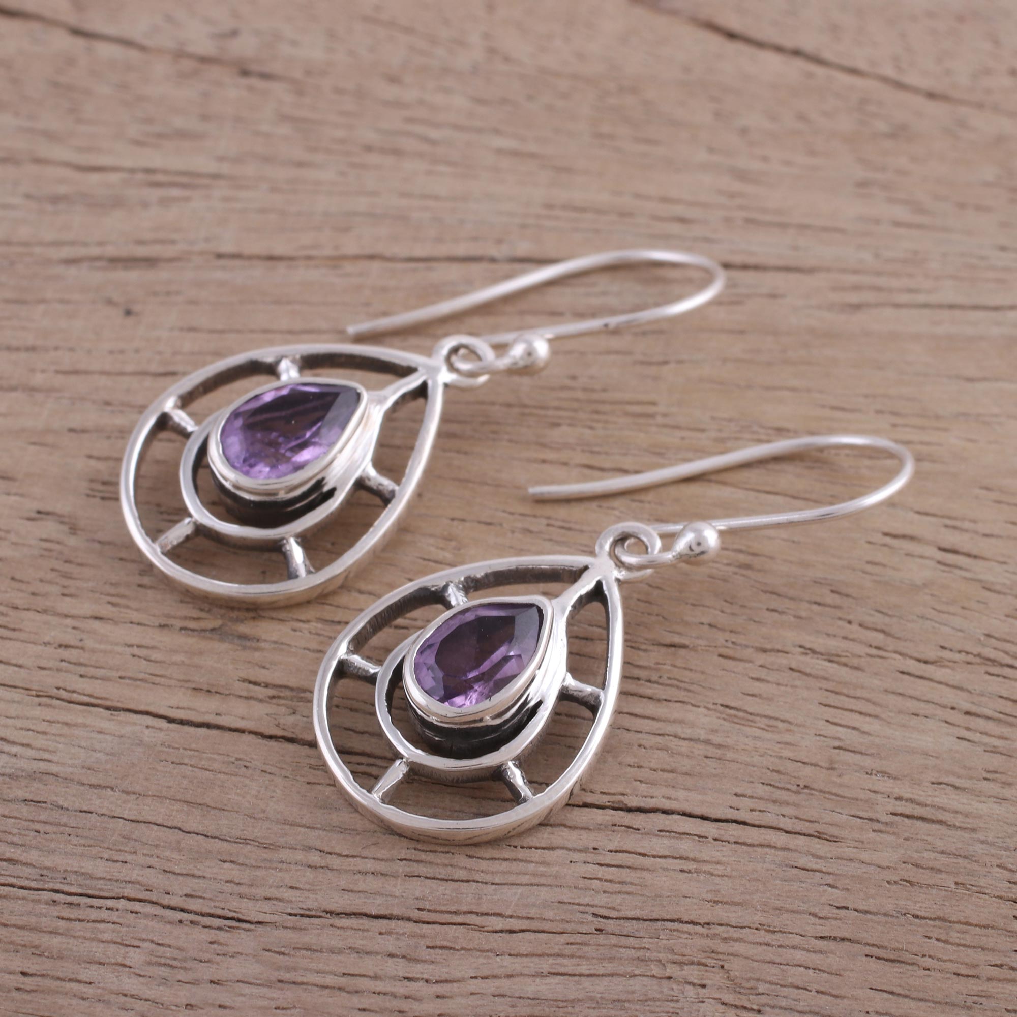 Premium Amethyst Faceted Droplet Earrings – Handcrafted Sterling Silver Dangle Earrings from India