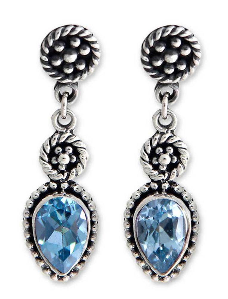 Premium Balinese Jackfruit Blue Topaz Earrings - Handmade Sterling Silver Jewelry