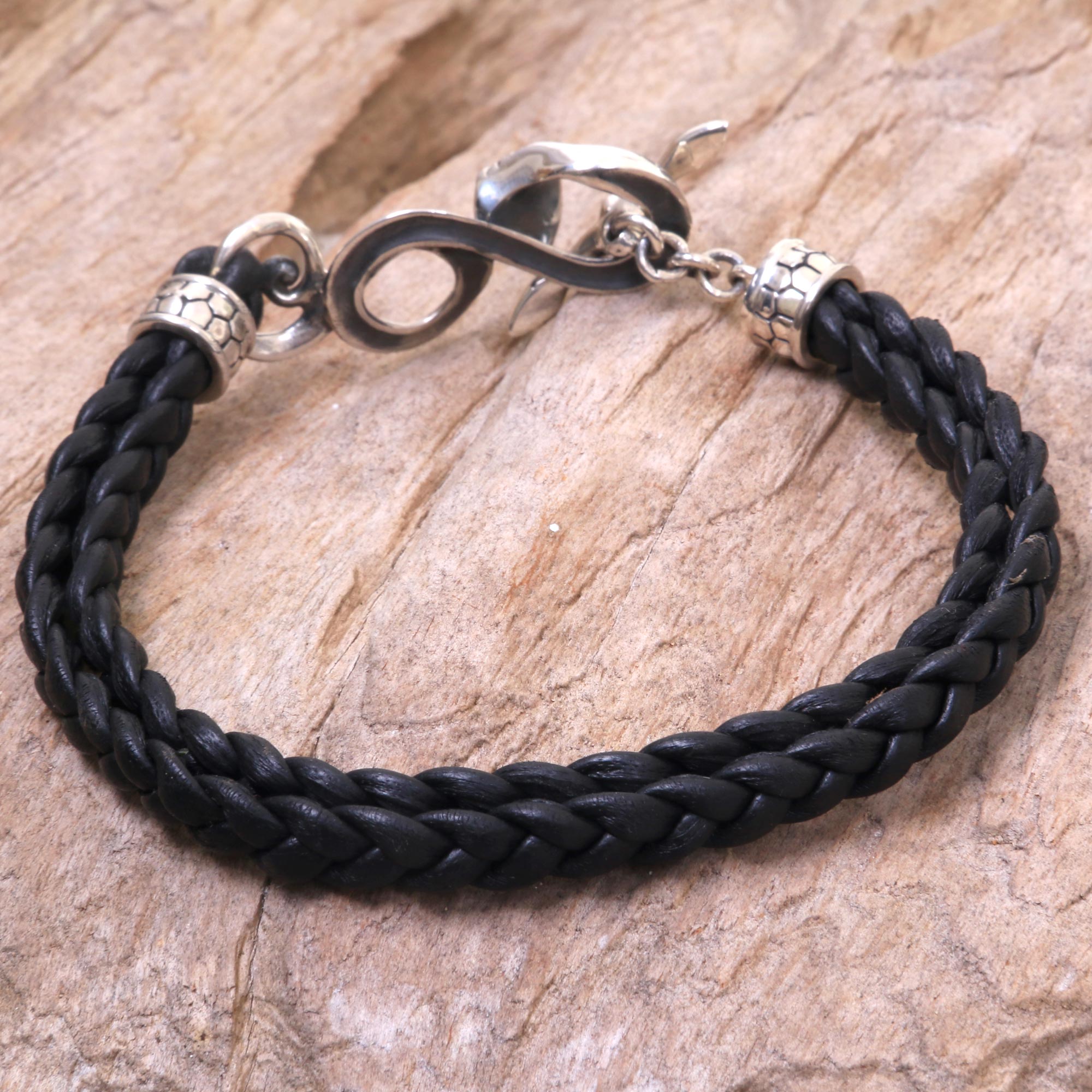 Premium Cobra Men's Black Leather Bracelet – Handcrafted with Sterling Silver Snake Clasp