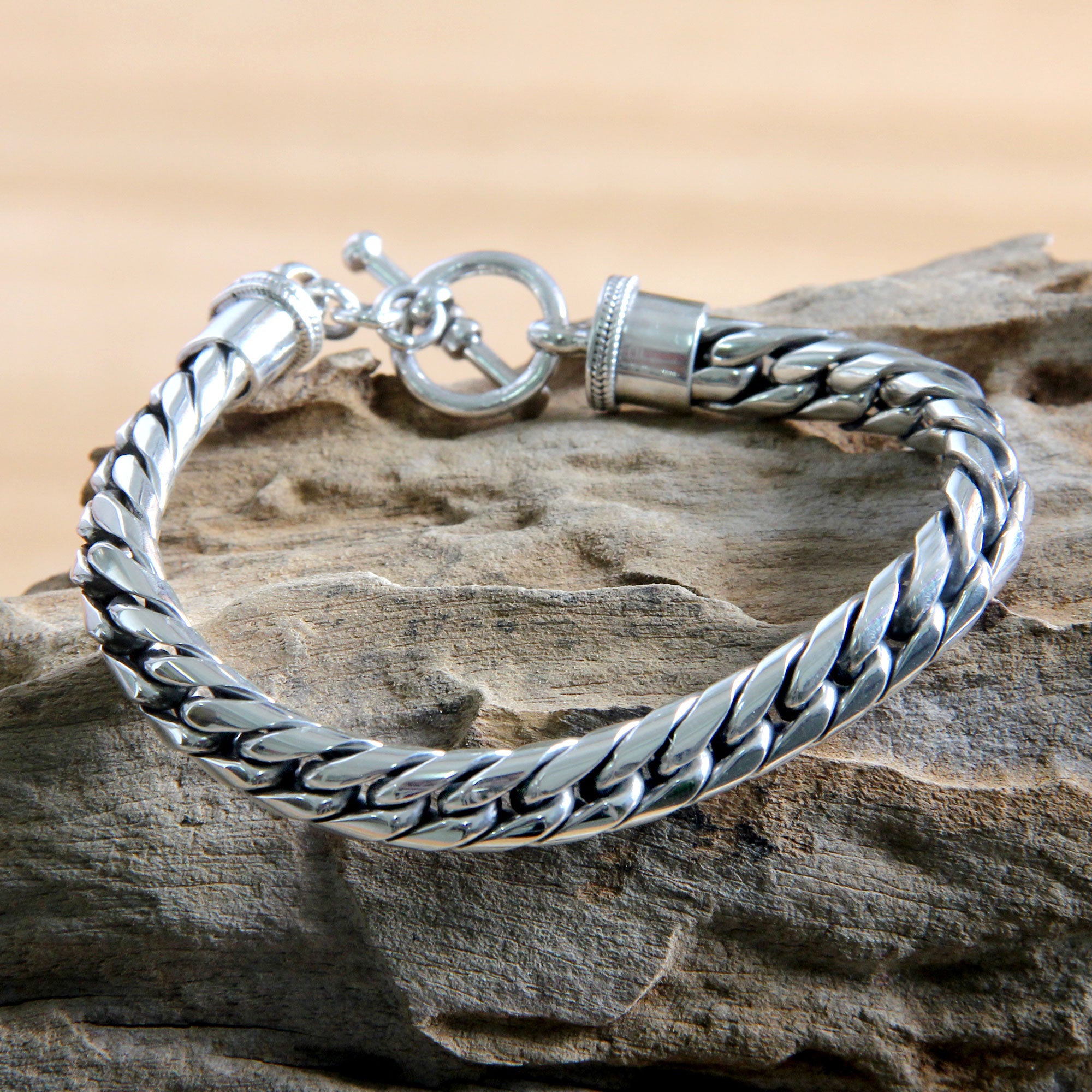 Premium Sterling Silver Men's Chain Link Bracelet - Handmade Elegance