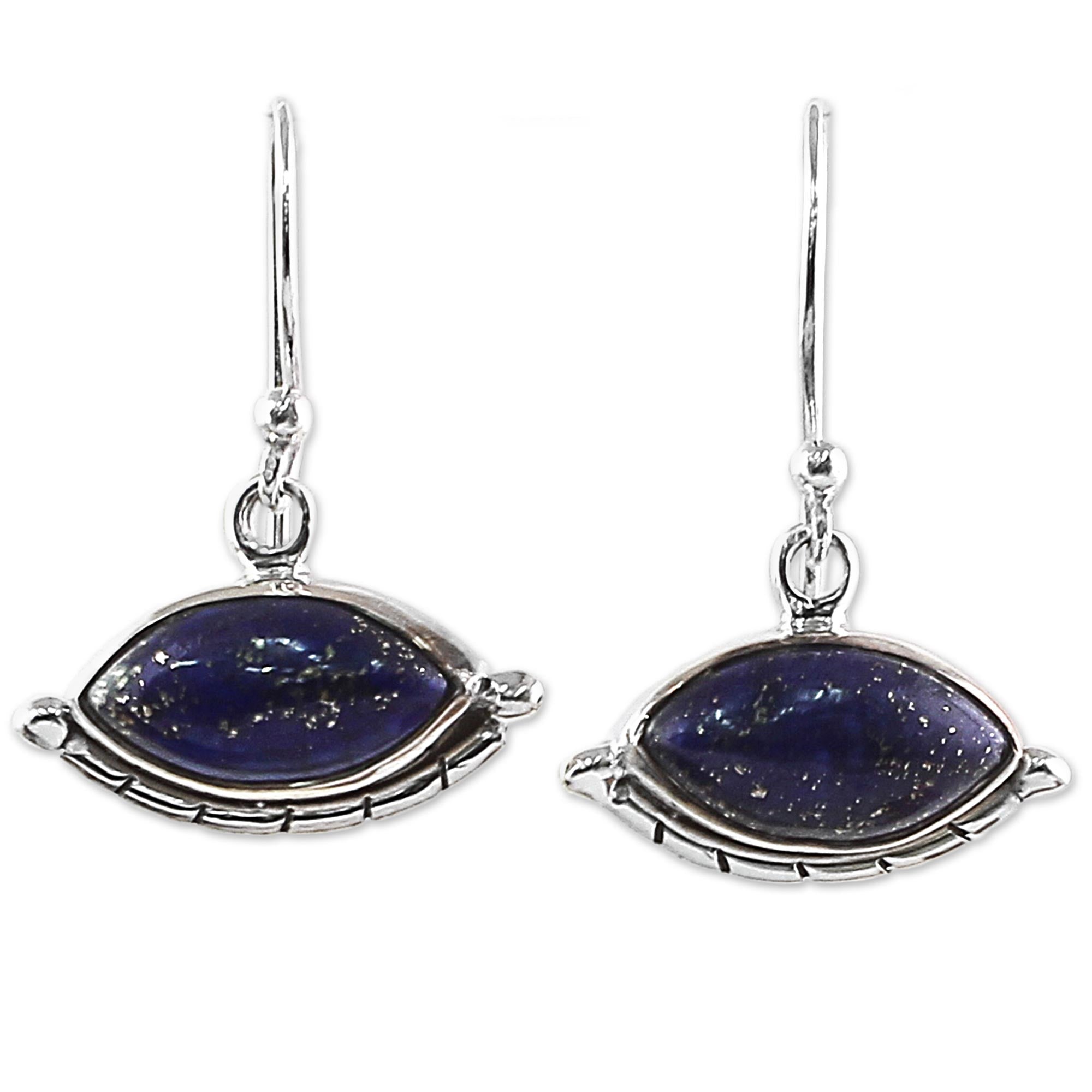 Premium Lapis Lazuli Protective Eye Dangle Earrings in Sterling Silver