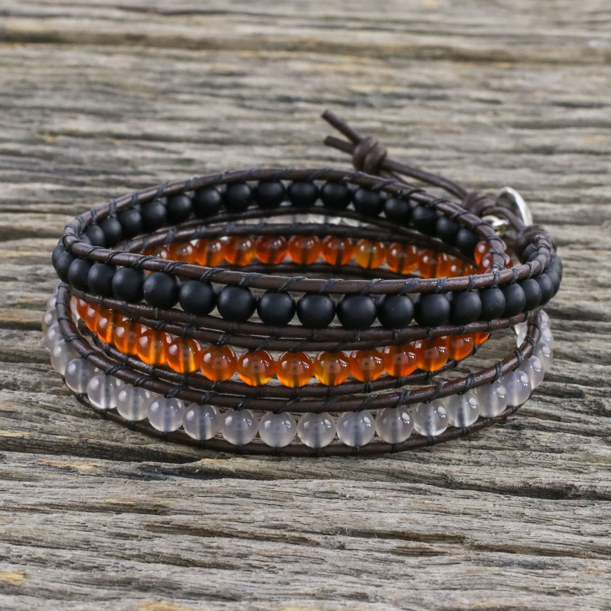 Premium Sunset Wanderlust Wrap Bracelet – Handcrafted Leather & Gemstone Design