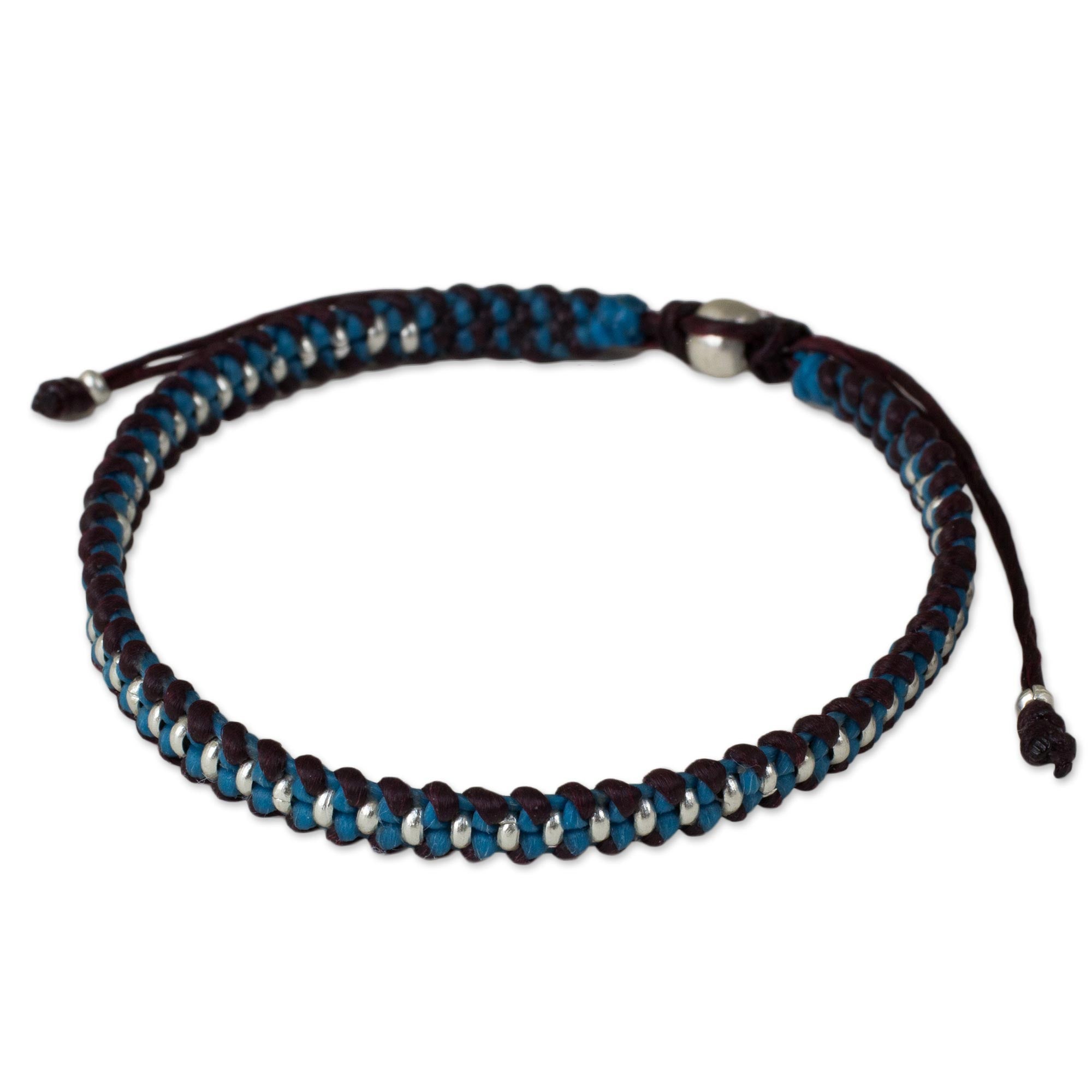 Premium Artisan Crafted Friendship Bracelet - Blue & Silver Accents