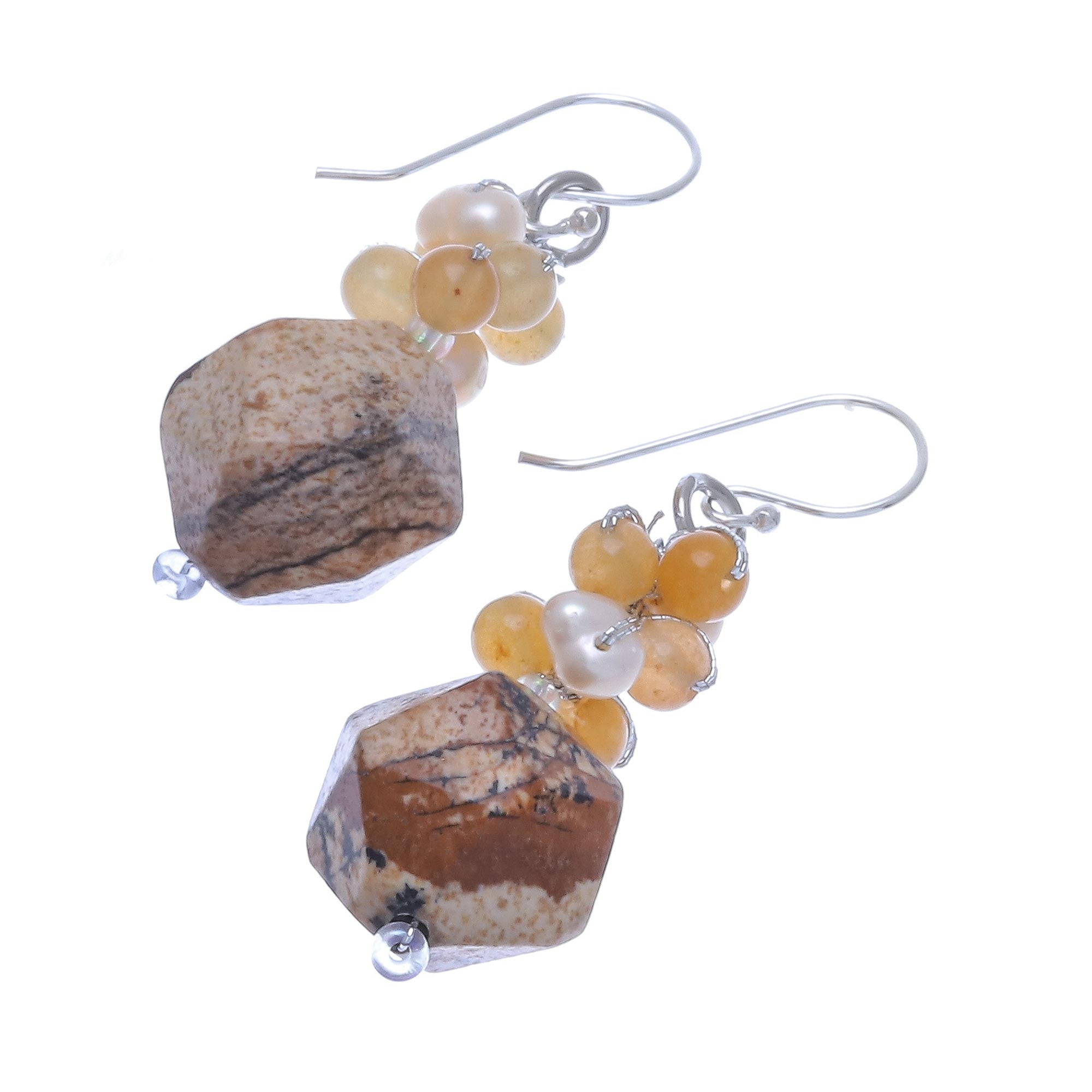 Premium Multi-Gemstone Cluster Earrings in Earthy Brown