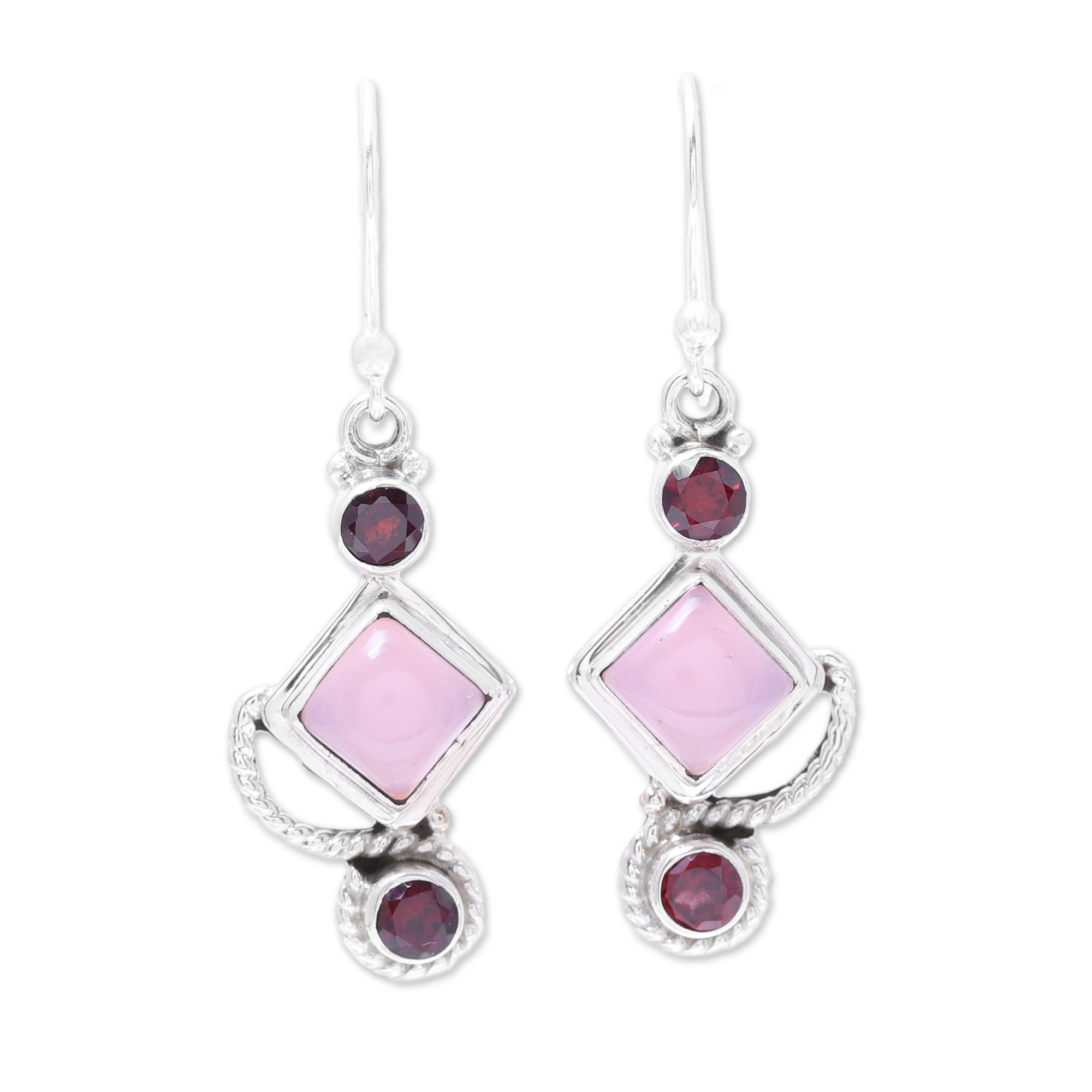 Premium Horizon Garnet & Pink Chalcedony Dangle Earrings - Handcrafted in India