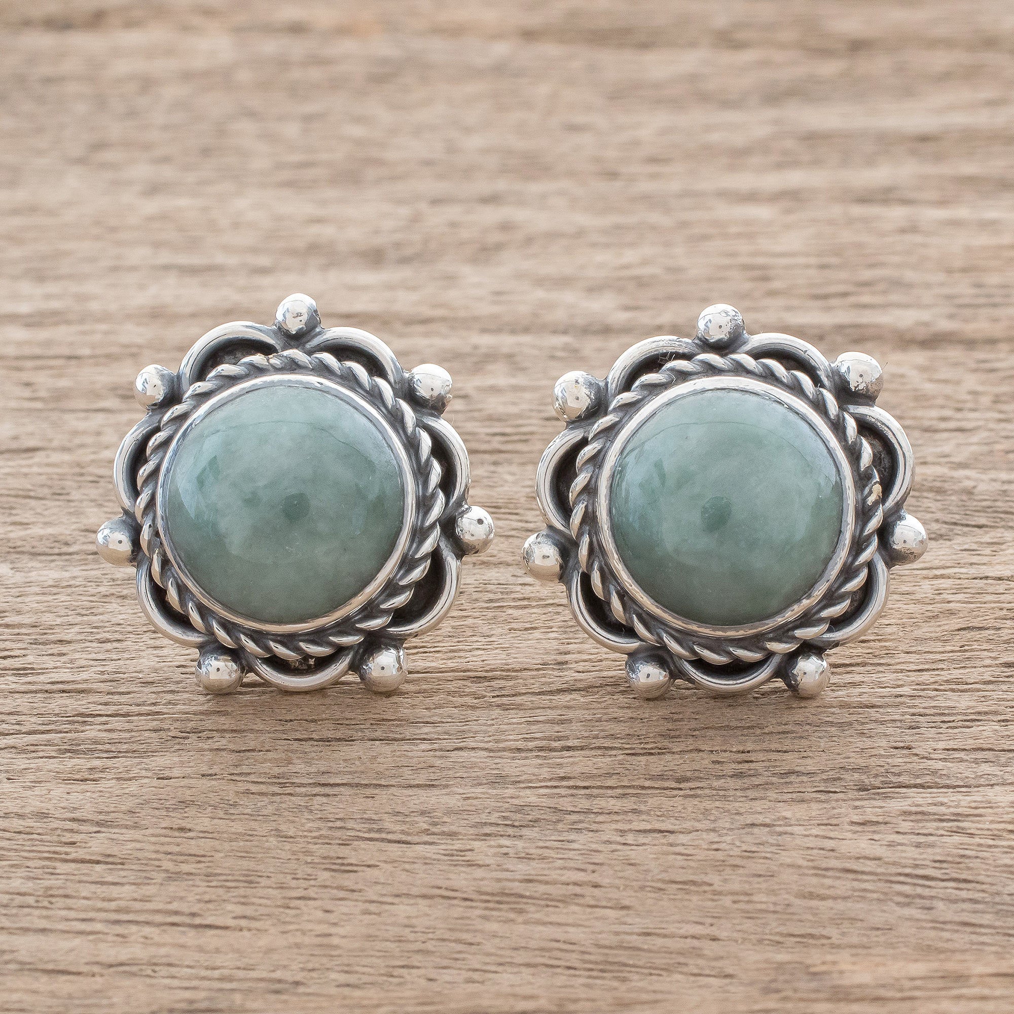 Premium Sunrise in Antigua Green Jade Button Earrings - Handcrafted in Guatemala