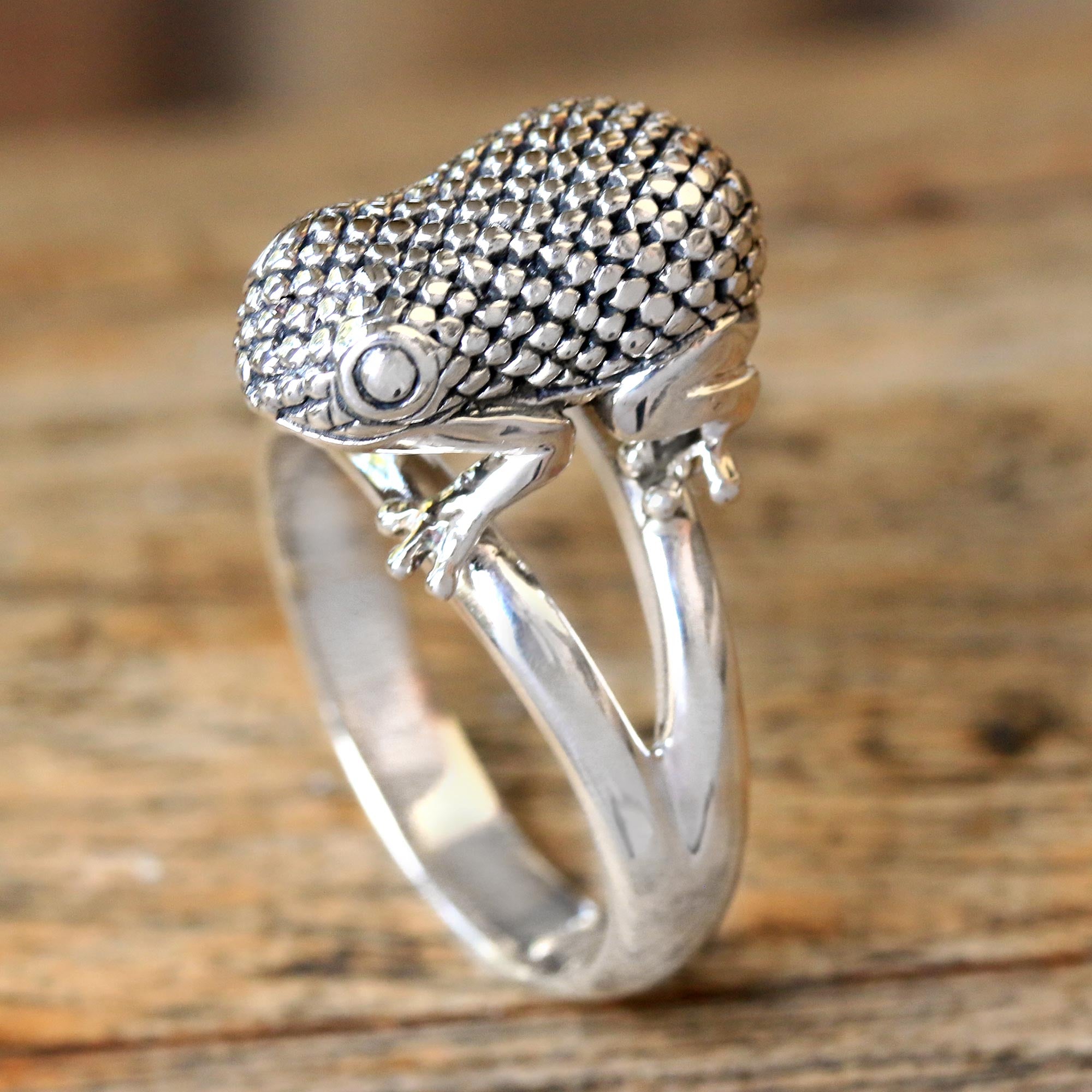 Premium Crouching Frog Sterling Silver Cocktail Ring - Handcrafted in Bali