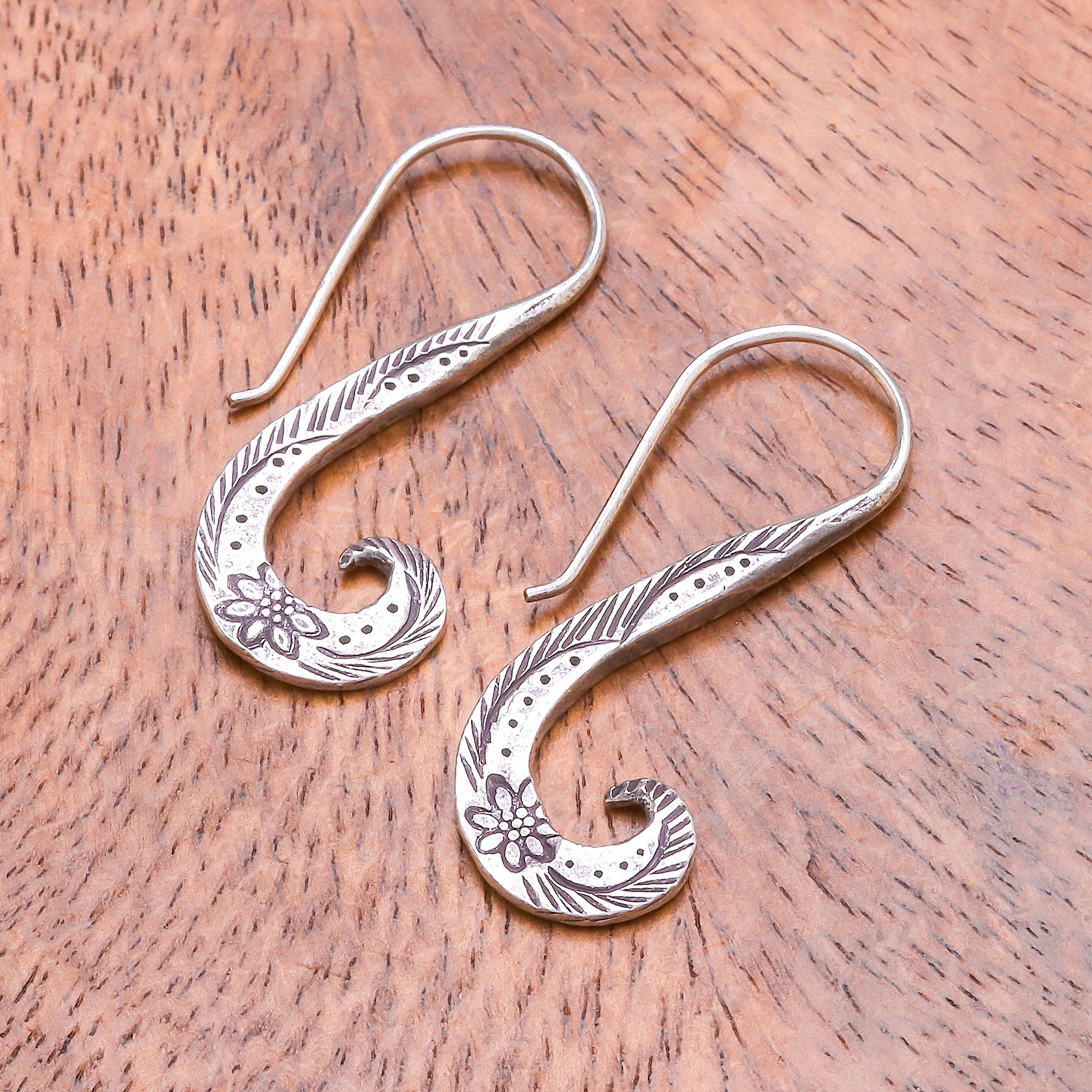 Premium Windy Spring Floral Silver Drop Earrings - Handcrafted in Thailand