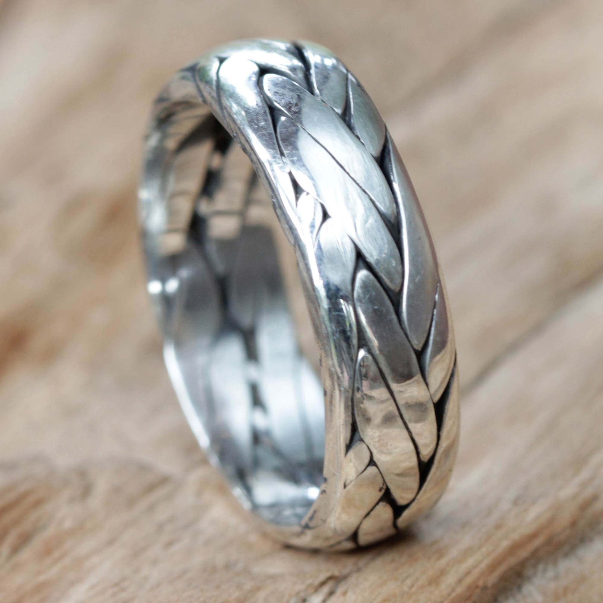 Premium Singaraja Weave Sterling Silver Ring - Handcrafted in Bali