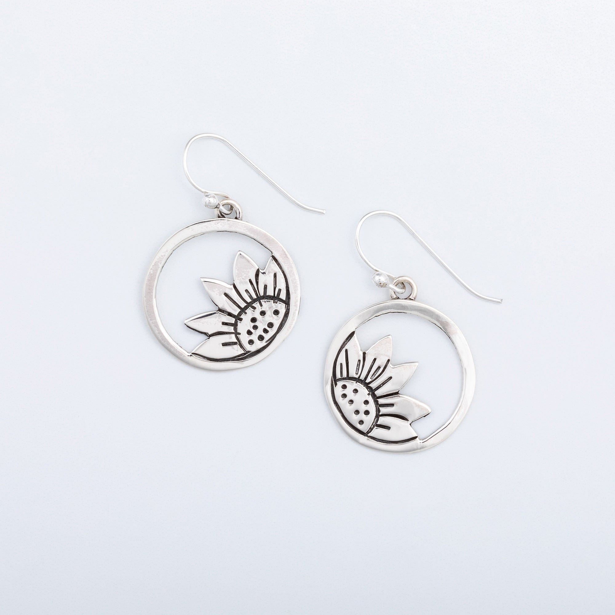 Premium Handmade Sunflower Cutout Sterling Silver Earrings