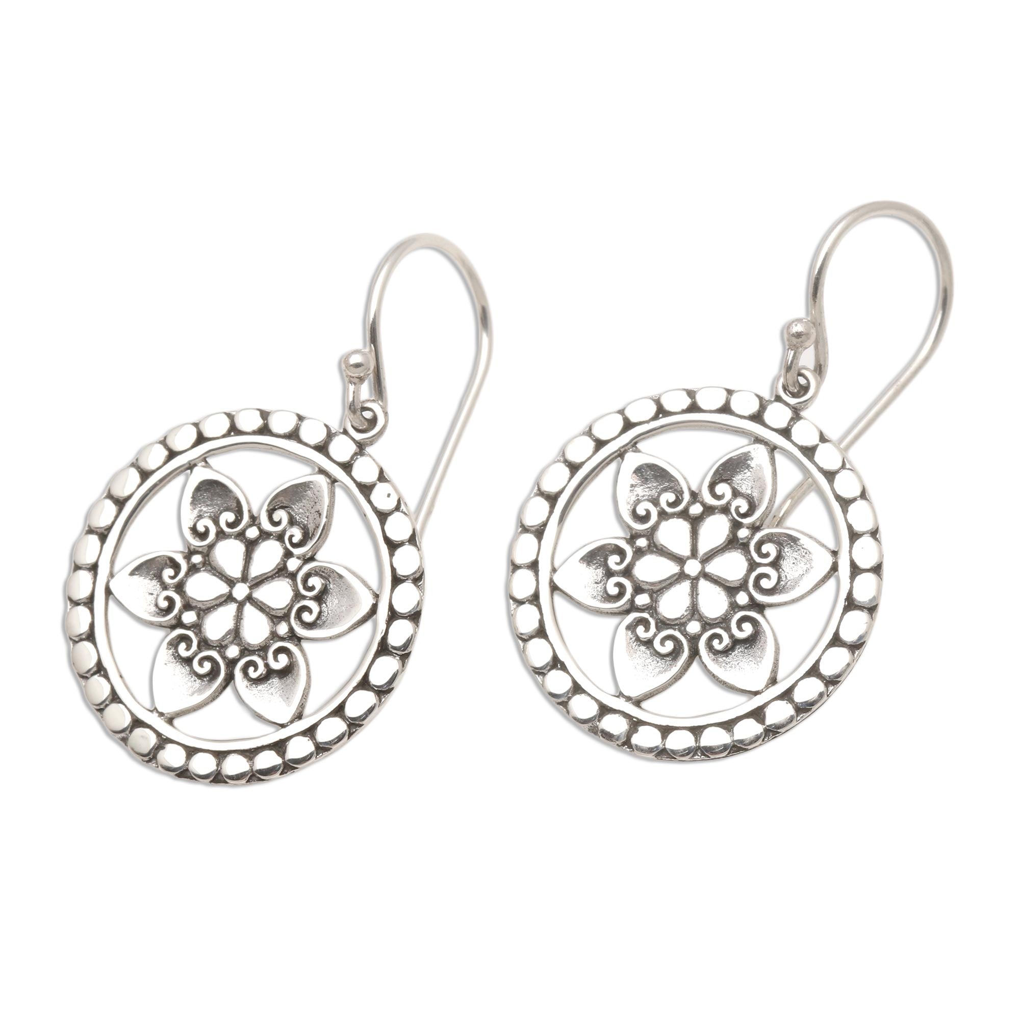 Premium Floral Sterling Silver Dangle Earrings - Handcrafted Elegance