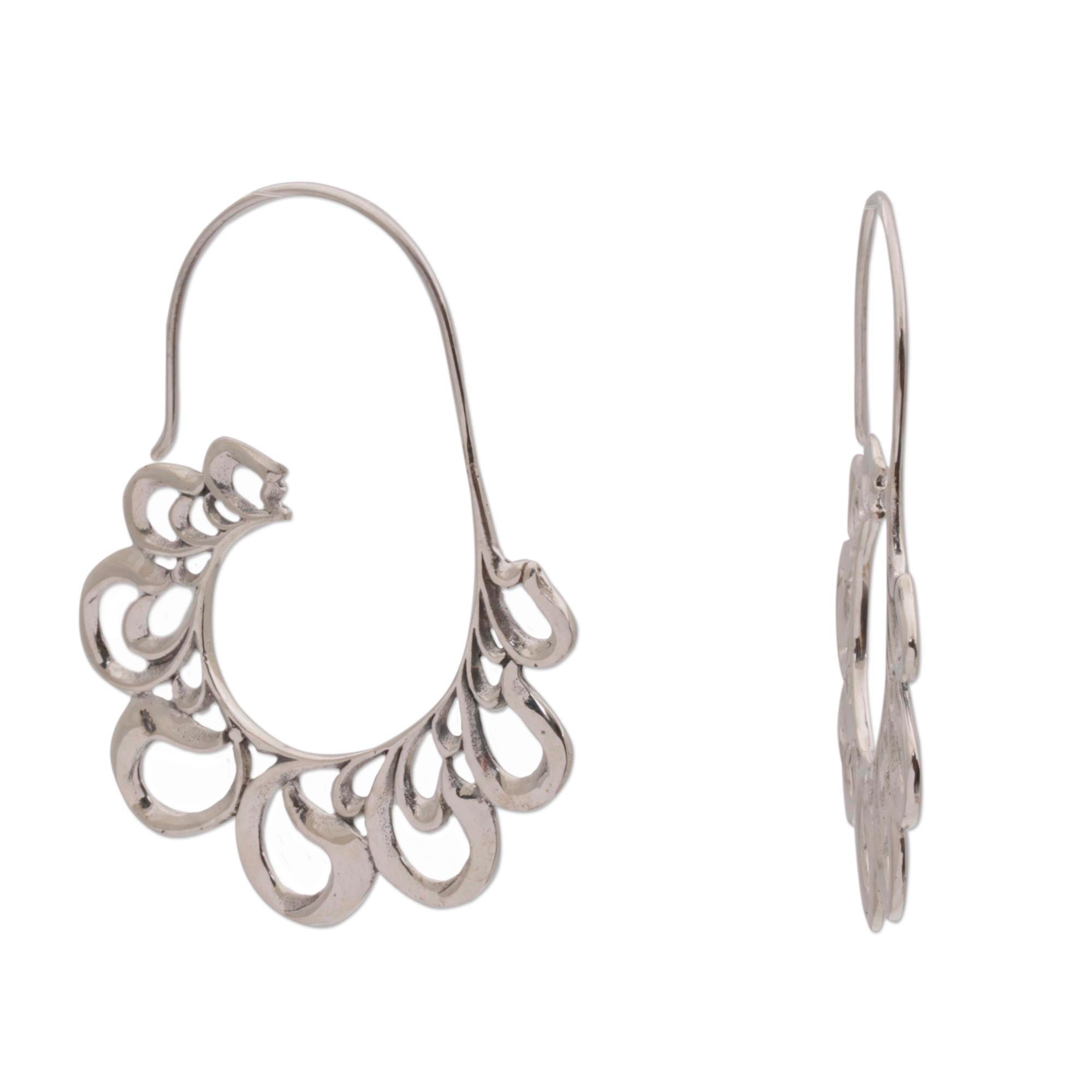 Premium Paisley Silver Half Hoop Earrings – Handmade Elegance