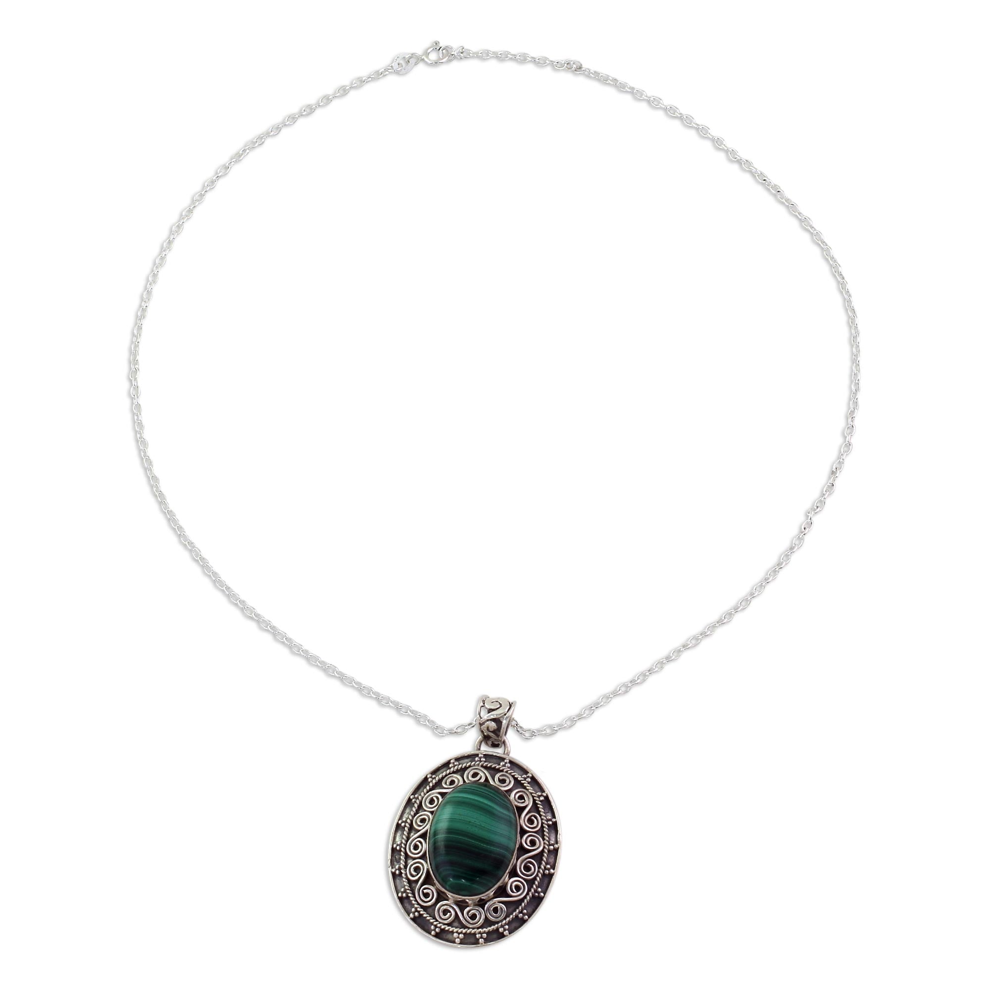 Premium Mystical Beauty Malachite Pendant Necklace - Handcrafted Sterling Silver