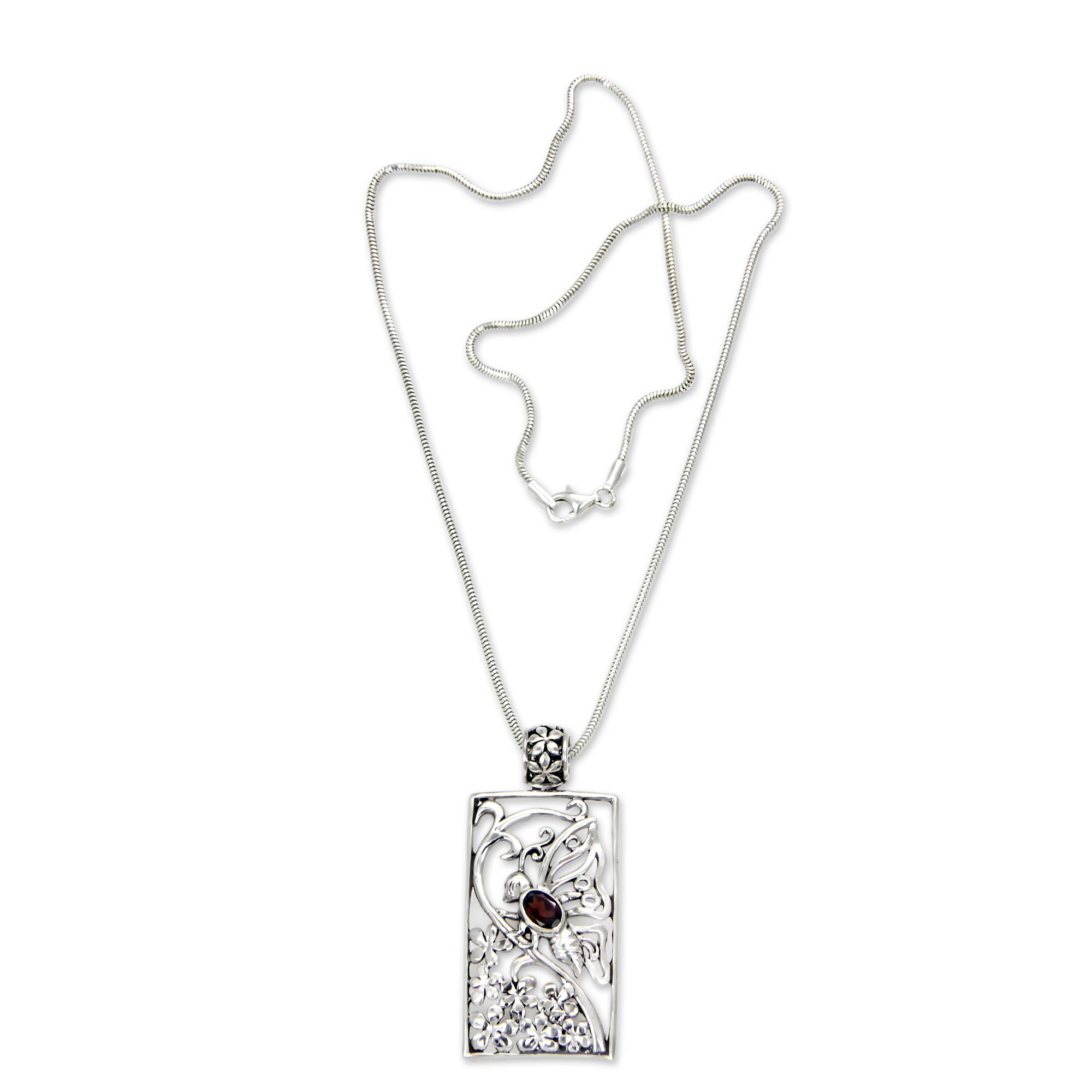 Premium Silver & Garnet Butterfly Necklace - Balinese Chic