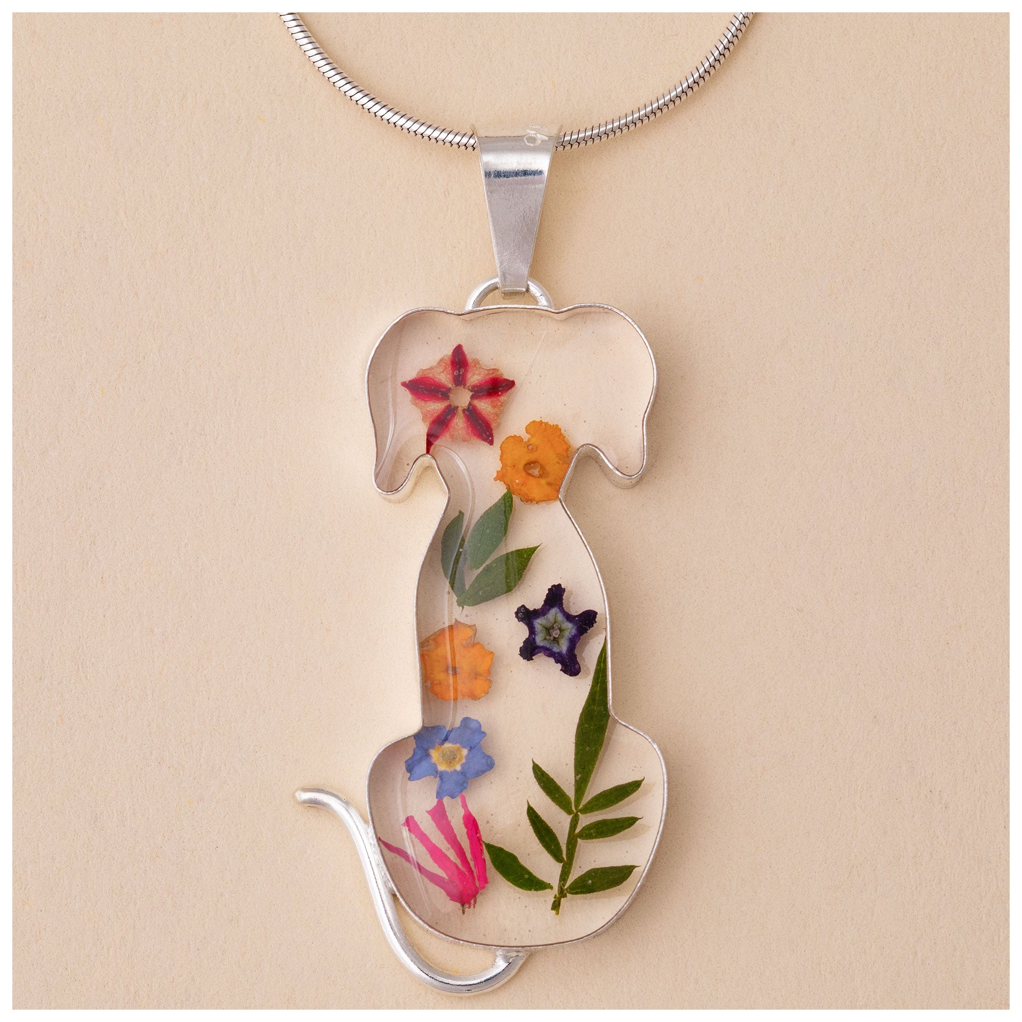 Premium Sterling Silver Dog Necklace with Real Flowers