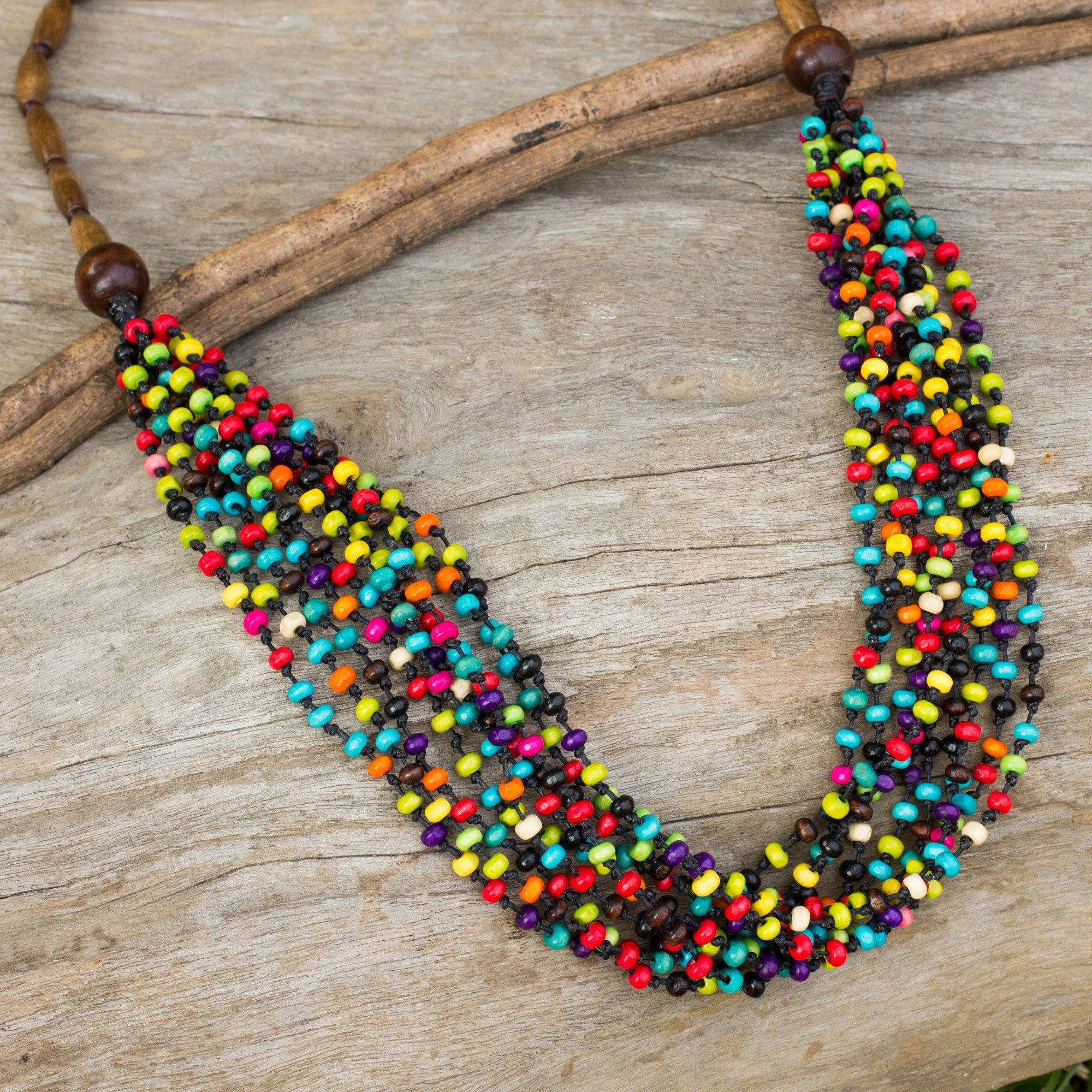 Premium Rainbow Littleleaf Boxwood Beaded Necklace - Handcrafted Elegance