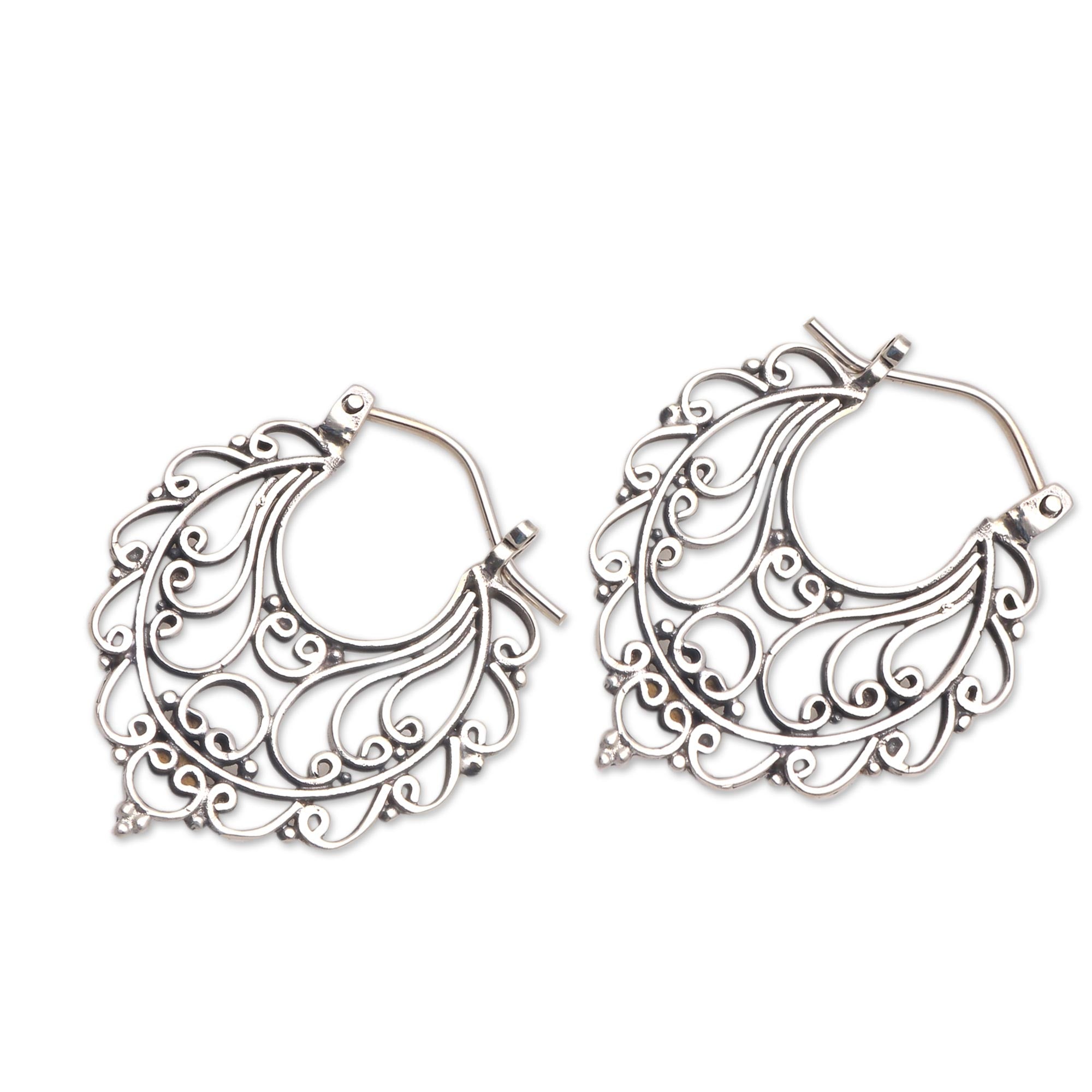 Premium Sterling Silver Swirl Hoop Earrings from Bali - Always Charming Collection