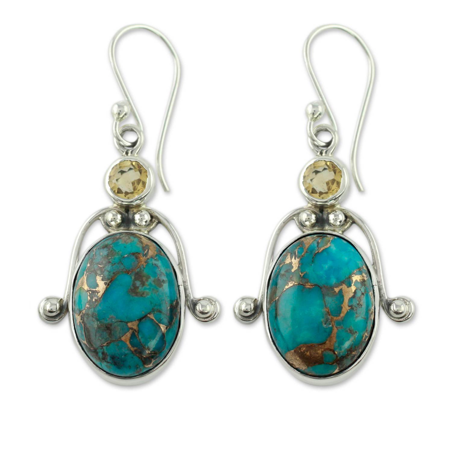 Premium Goddess Citrine & Turquoise Earrings - Modern Silver Jewelry