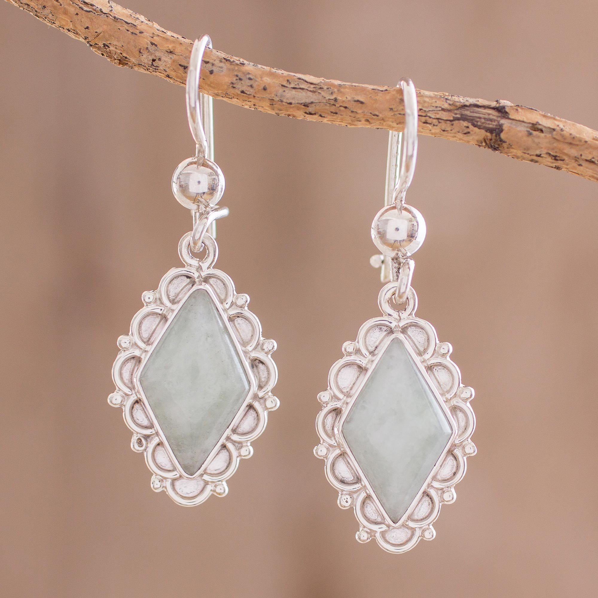 Premium Apple Green Jade Diamond Earrings – Handcrafted Sterling Silver Jewelry from Guatemala