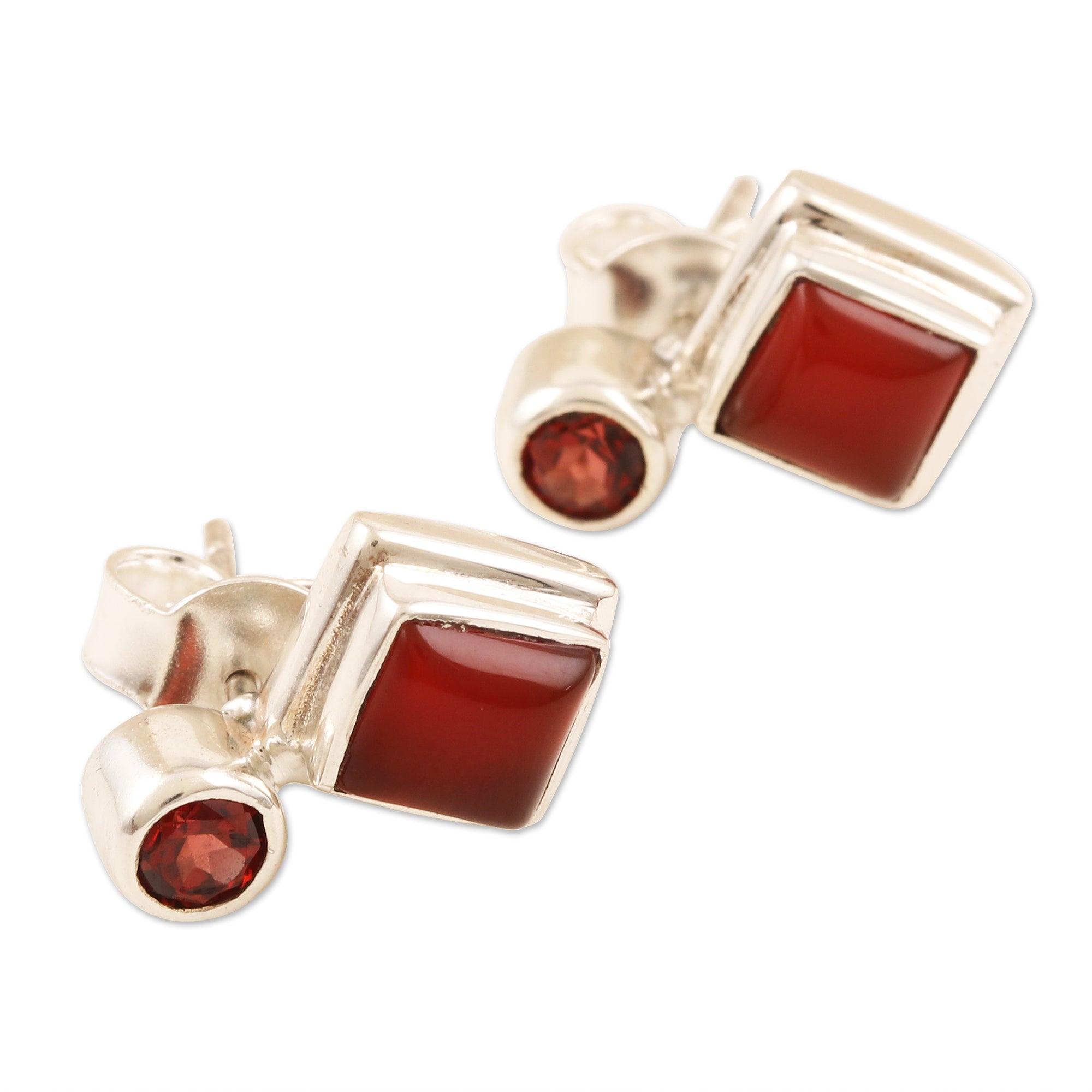 Premium Sterling Silver Drop Earrings with Red Carnelian & Garnet | Elegant Statement Jewelry