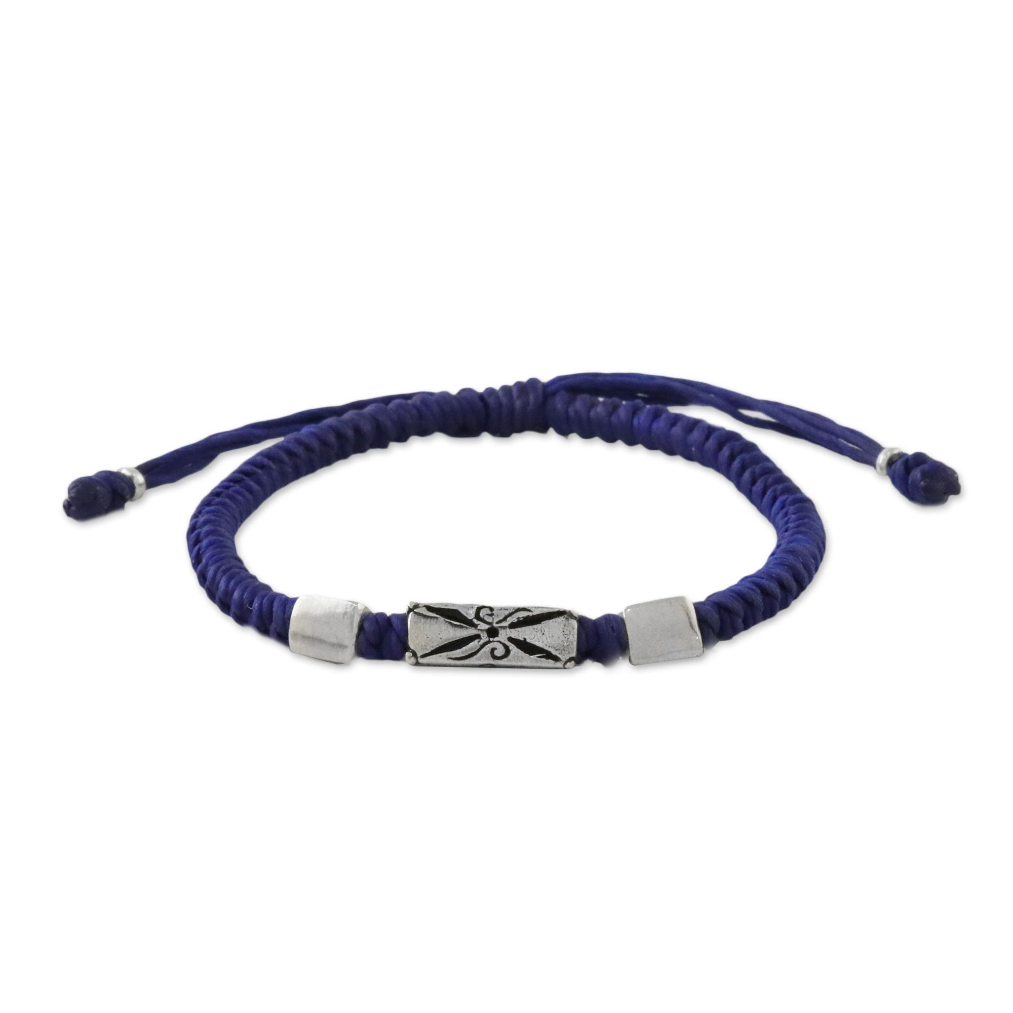 Premium Karen Hill Tribe Blue Cord Bracelet with 950 Silver Beads