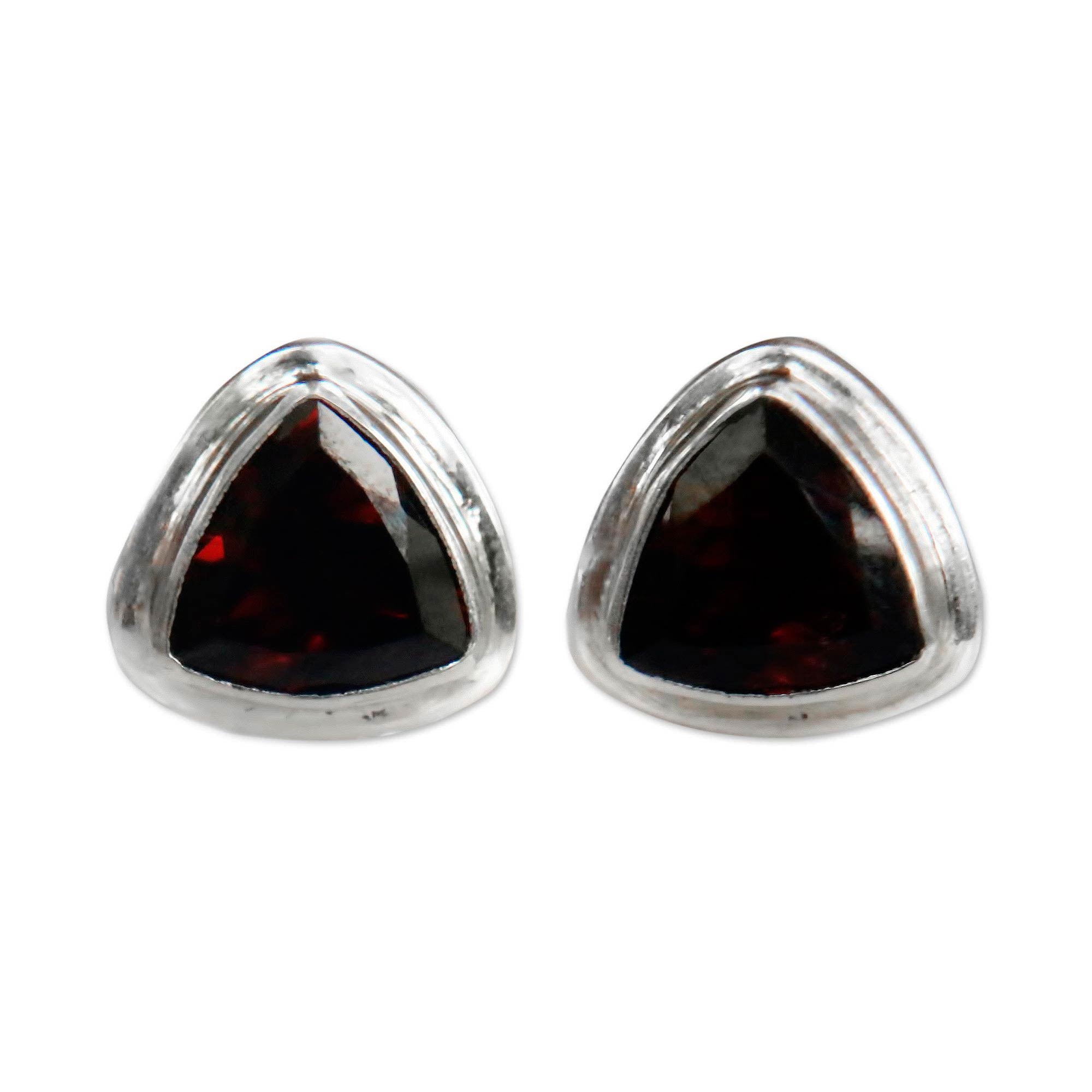 Premium Crimson Trinity Garnet Stud Earrings in Sterling Silver